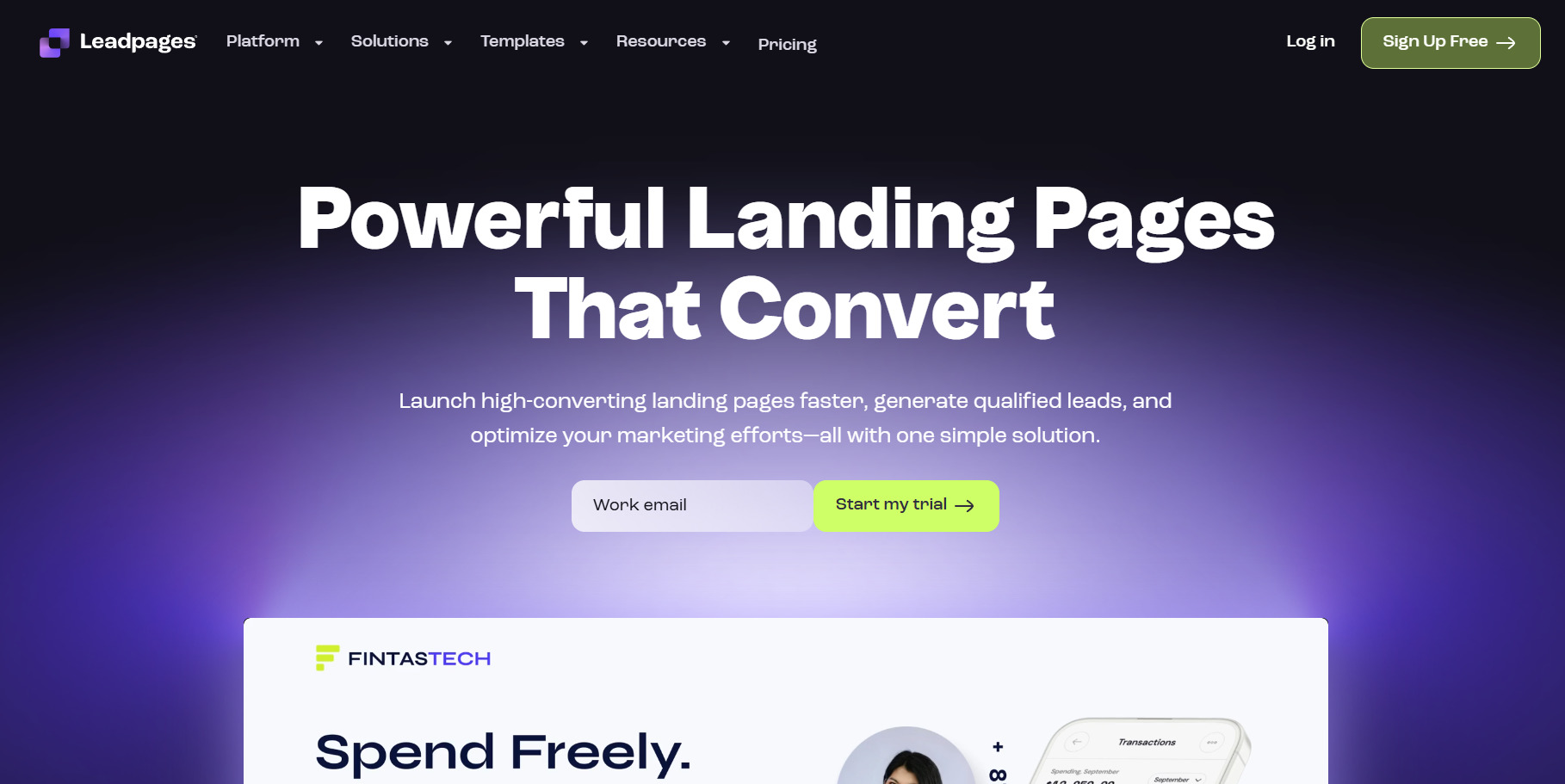Leadpages main page