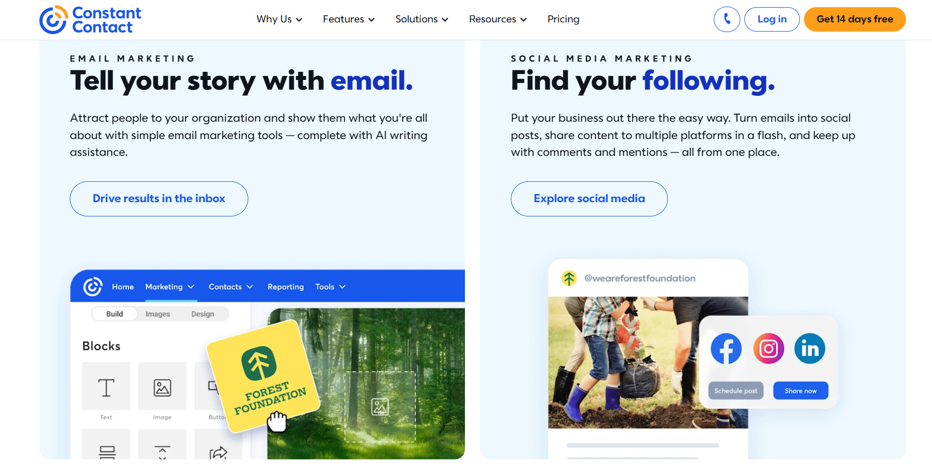 Constant Contact main page