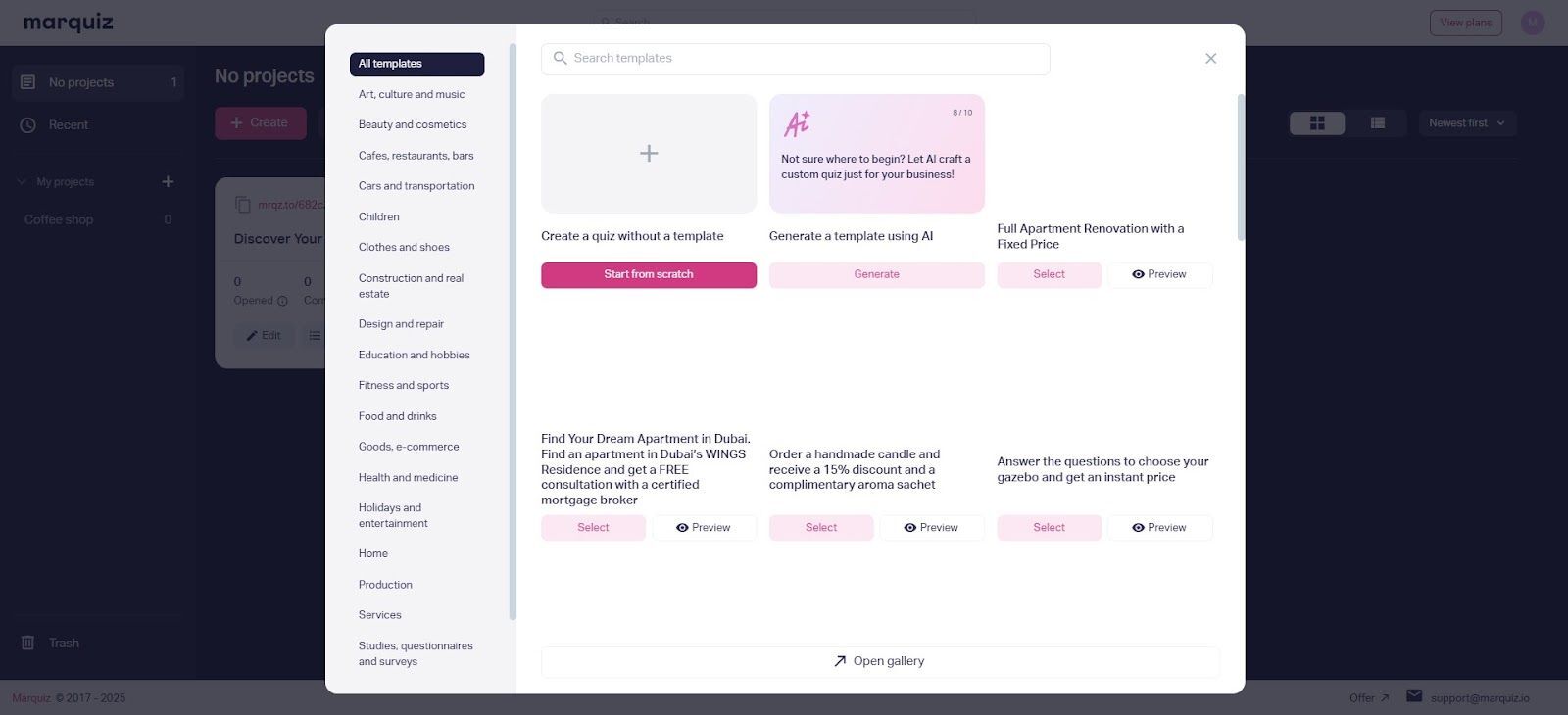 Create quiz page
