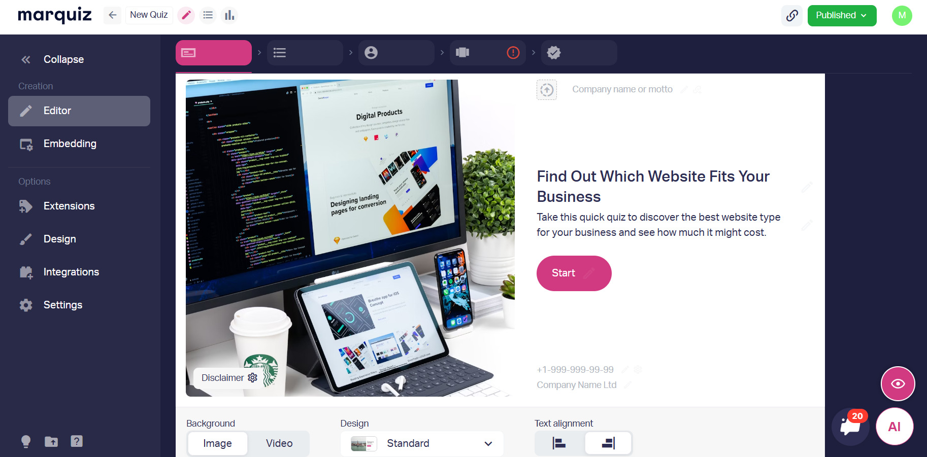 Quiz start page