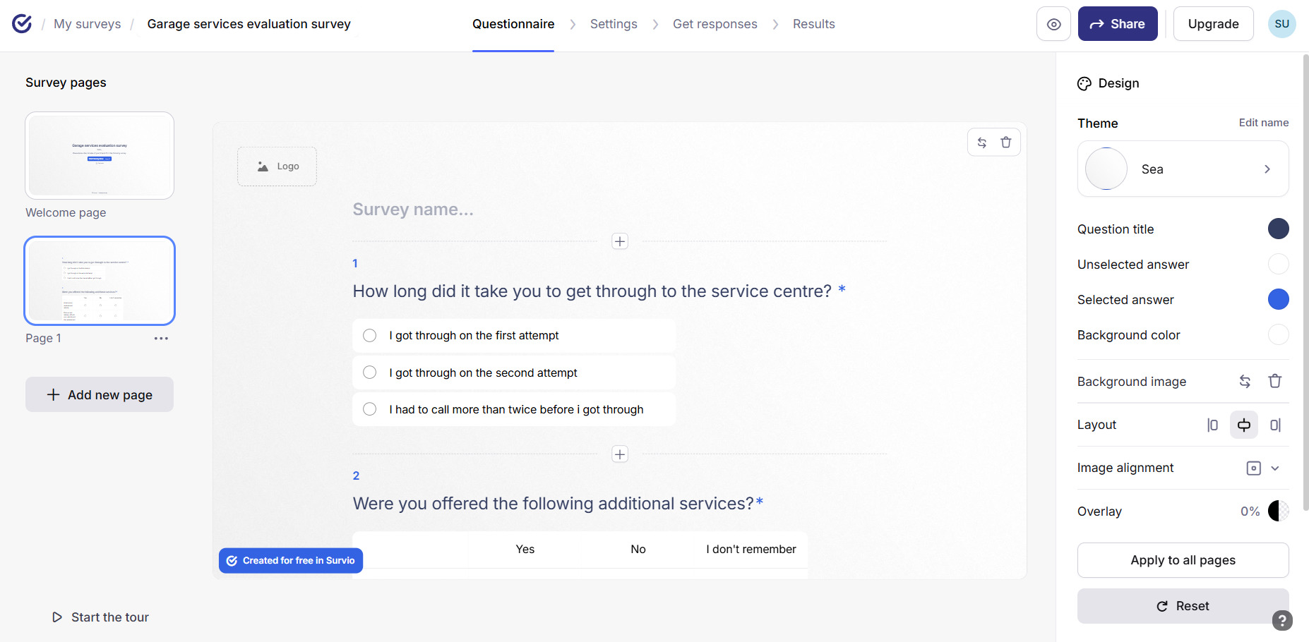 Survio page