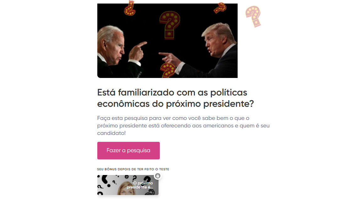Um exemplo de um quiz para uma campanha eleitoral
