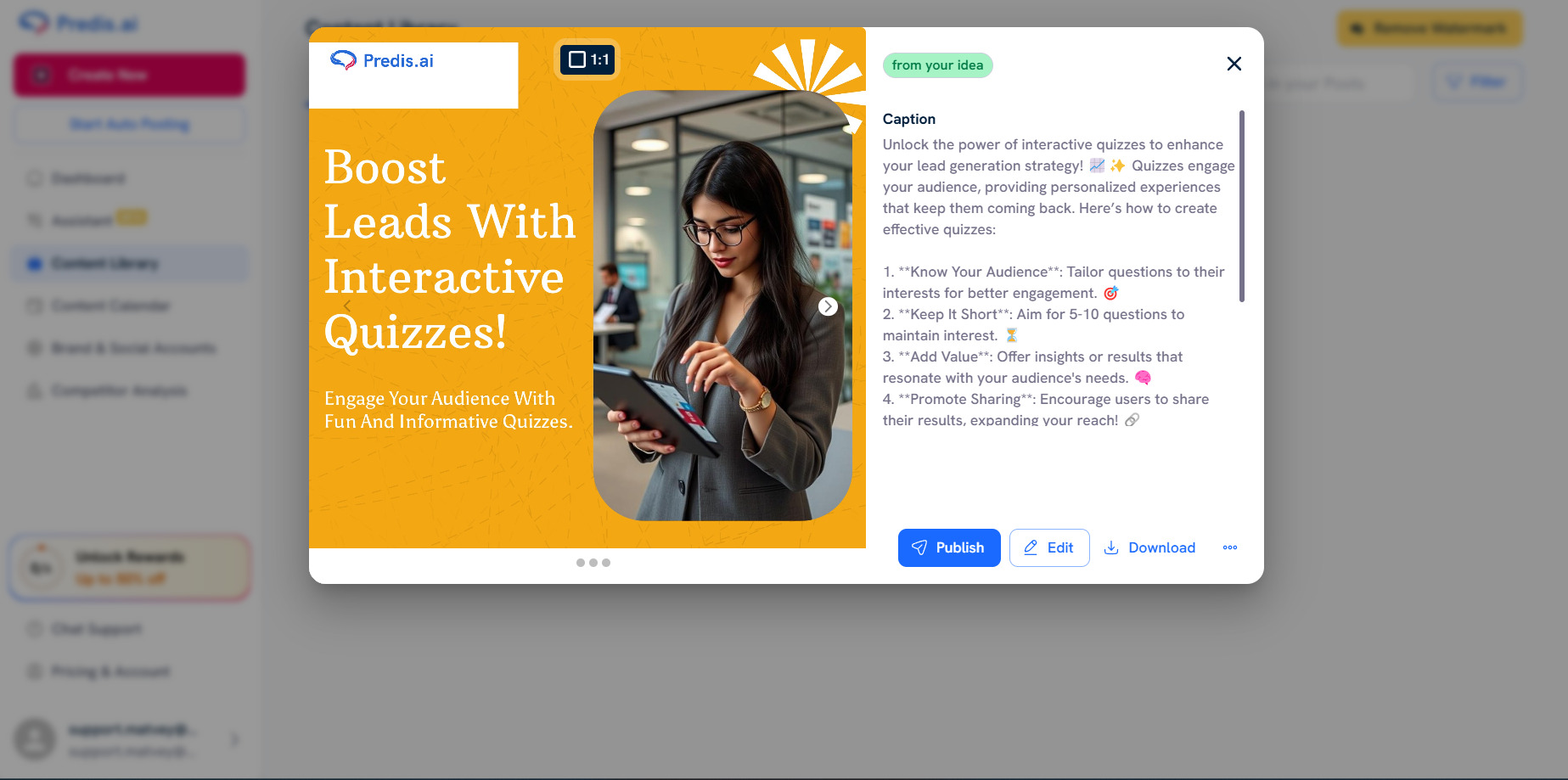 Predis.ai results in panel