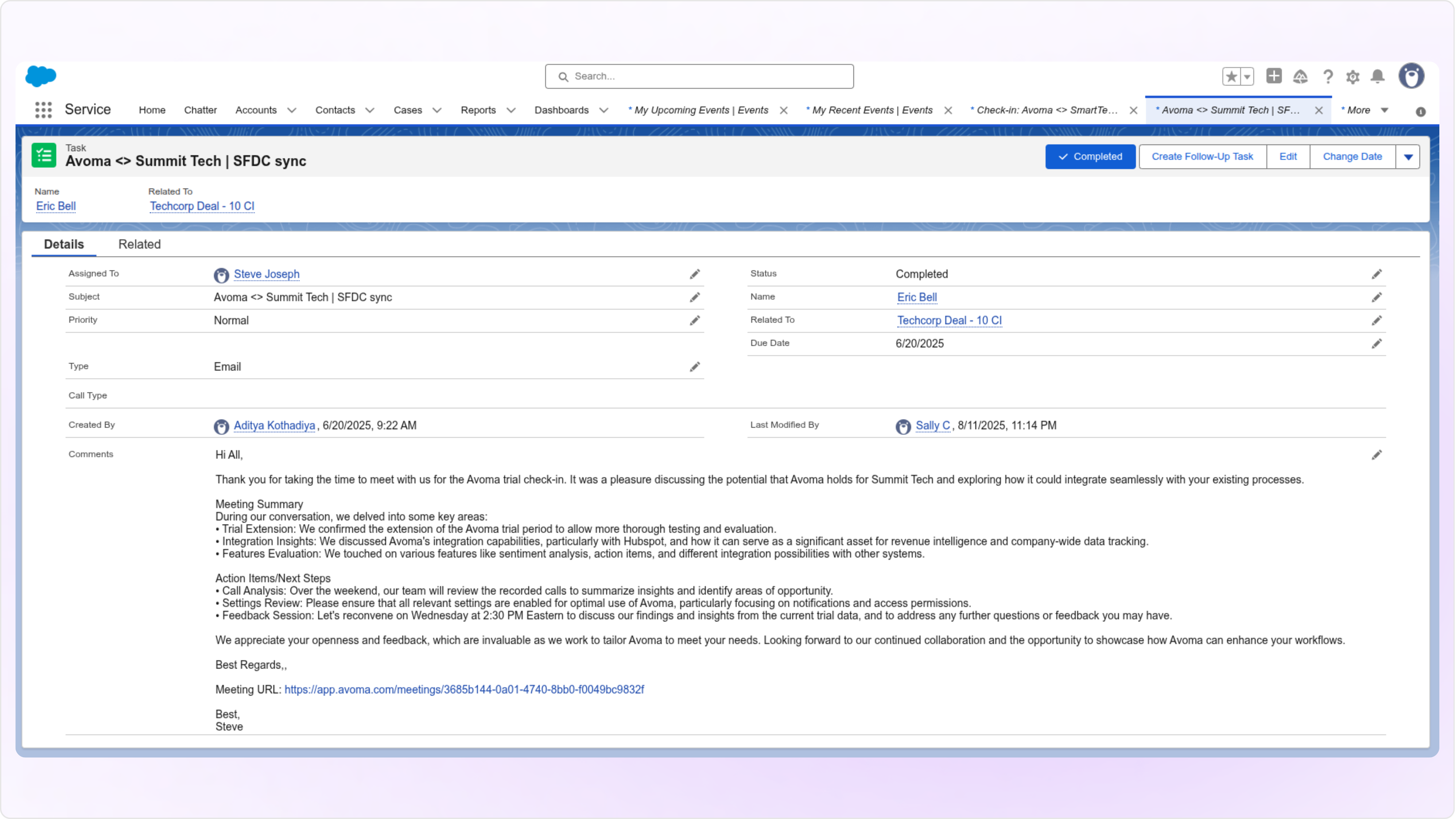 Screenshot of Avoma syncing inbound and outbound Gmail or Outlook emails in Salesforce with admin-level control