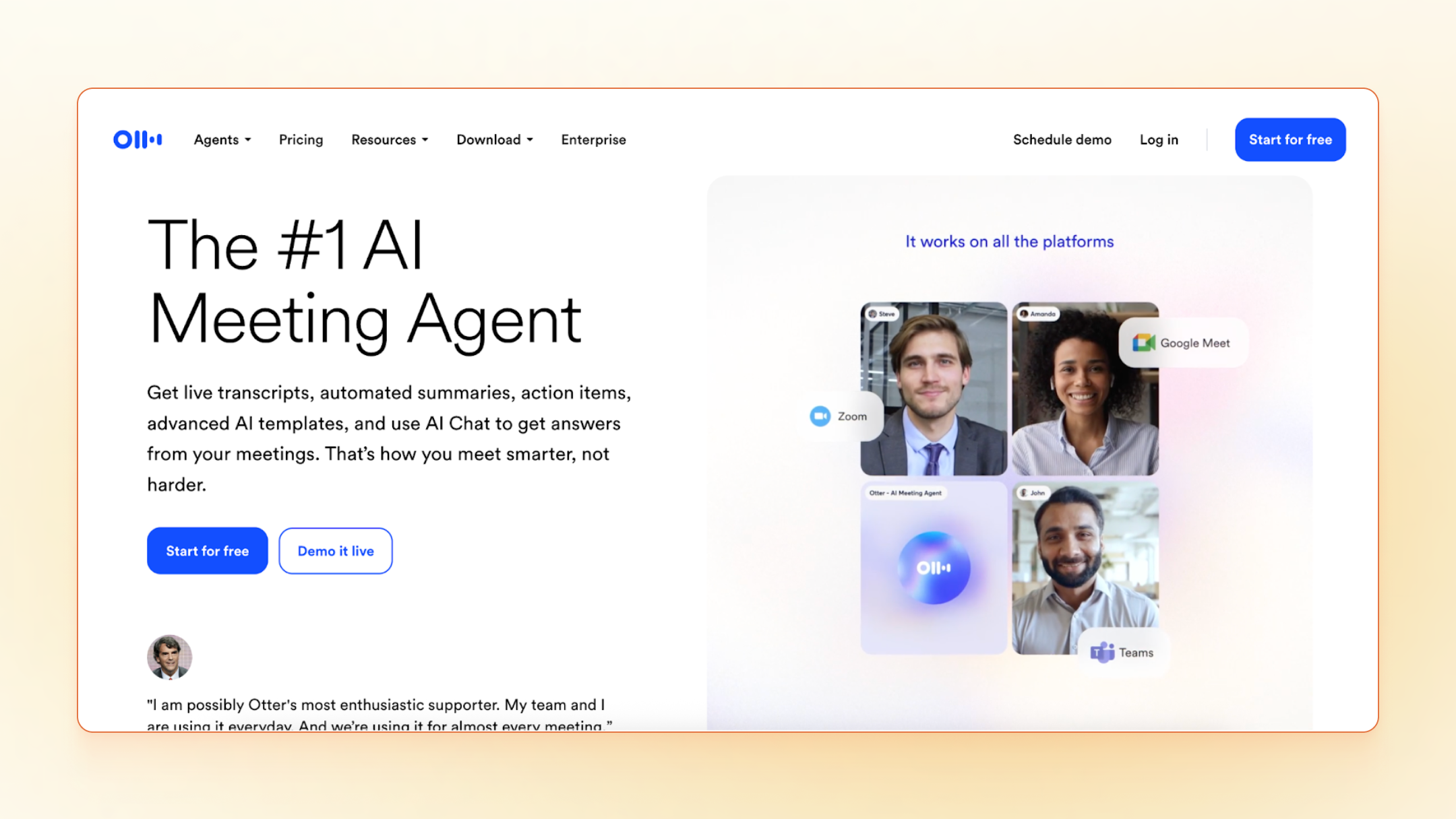 Screenshot of Otter.ai homepage