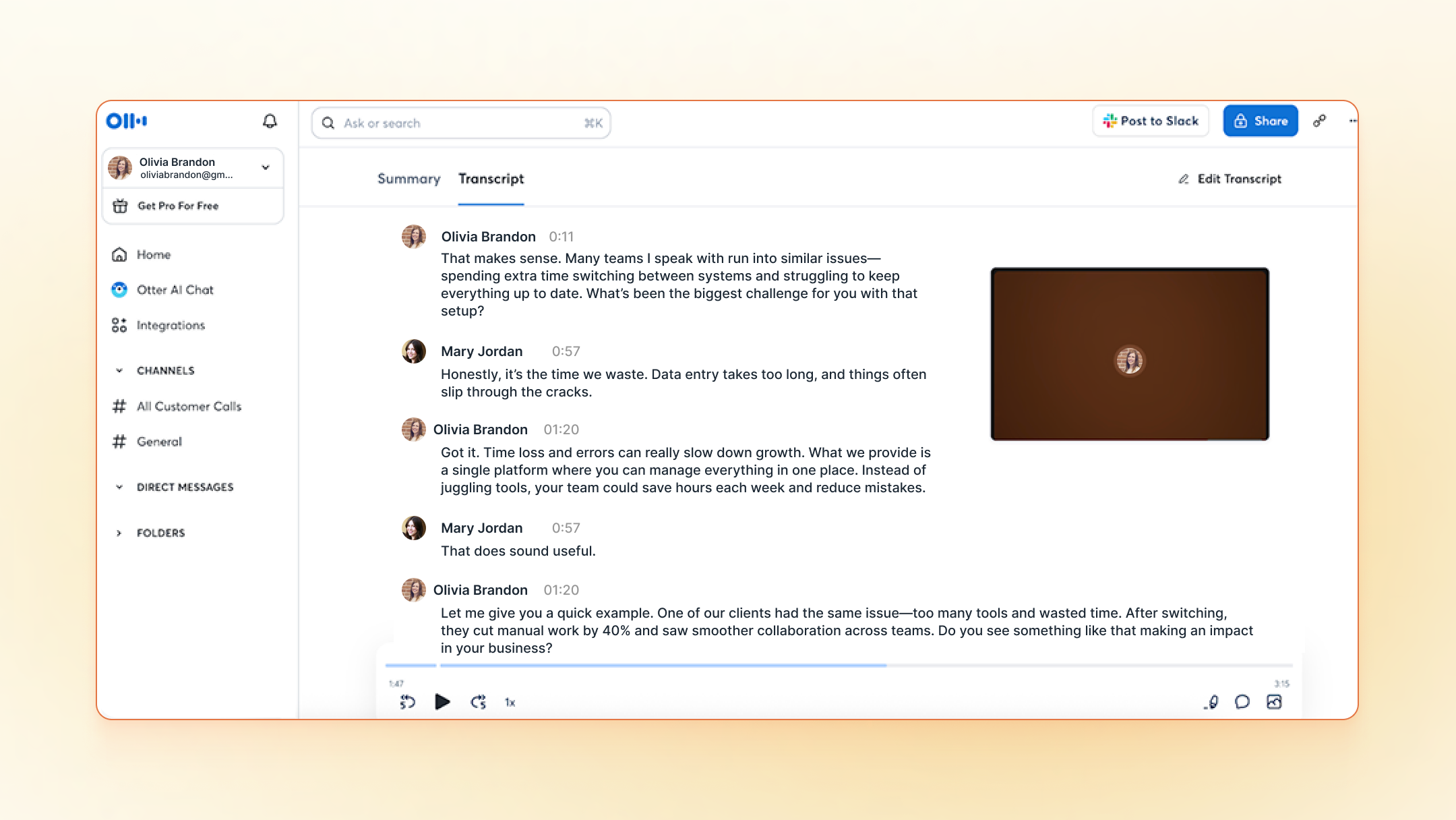 A screenshot of Otter.ai meeting transcription tool