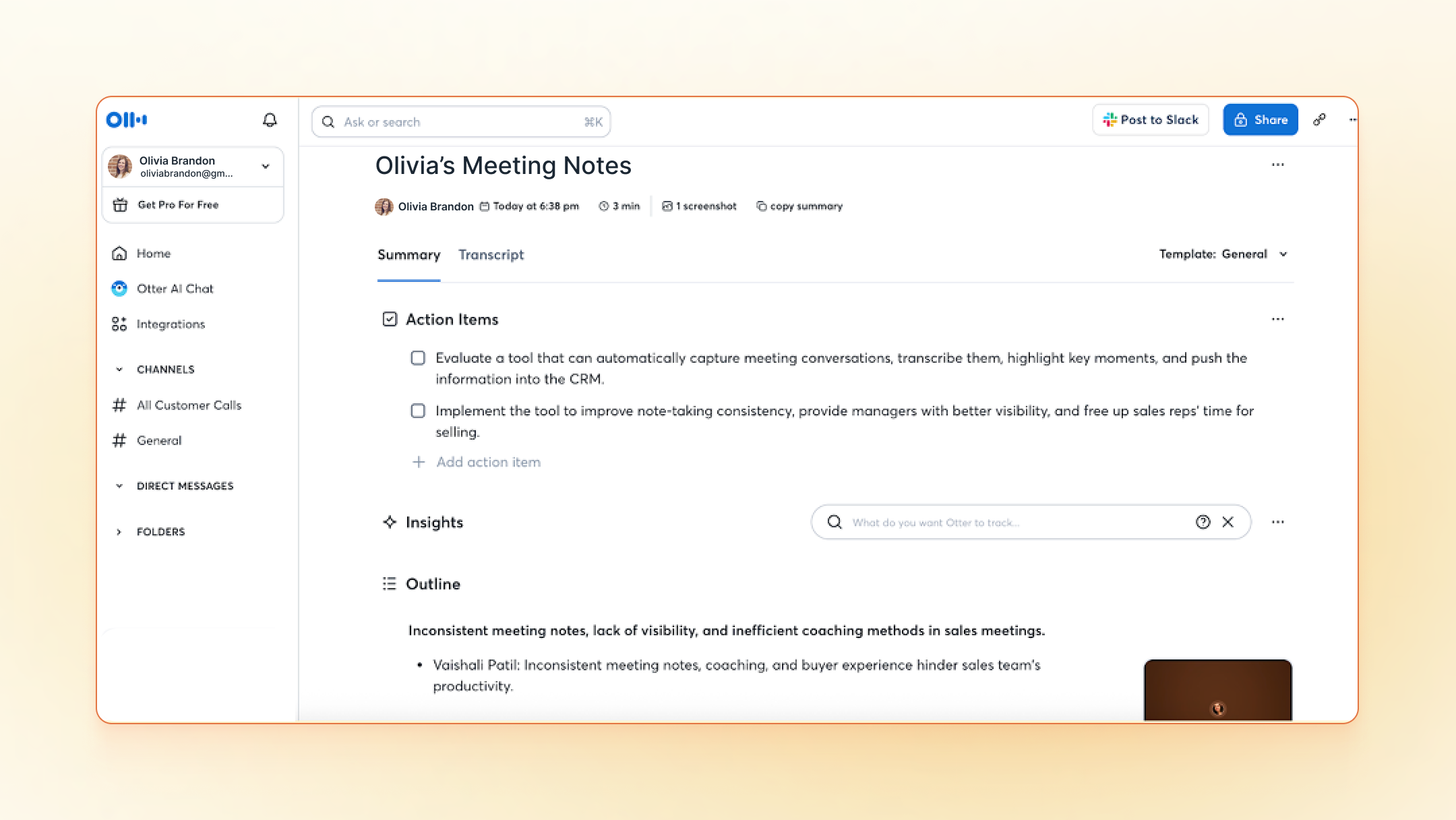 A screenshot of Otter.ai's meeting notes