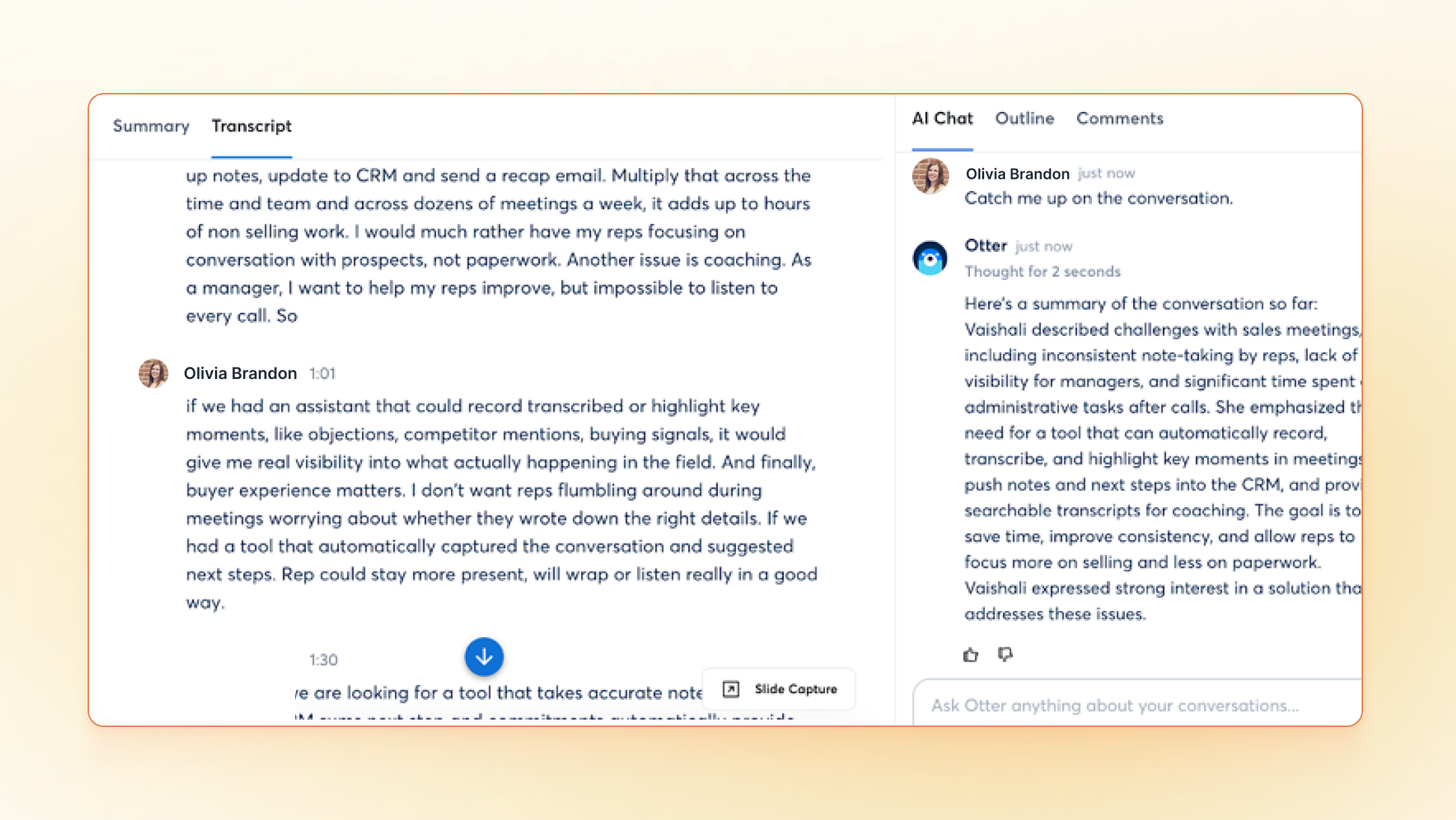 Screenshot of Otter.ai's chat