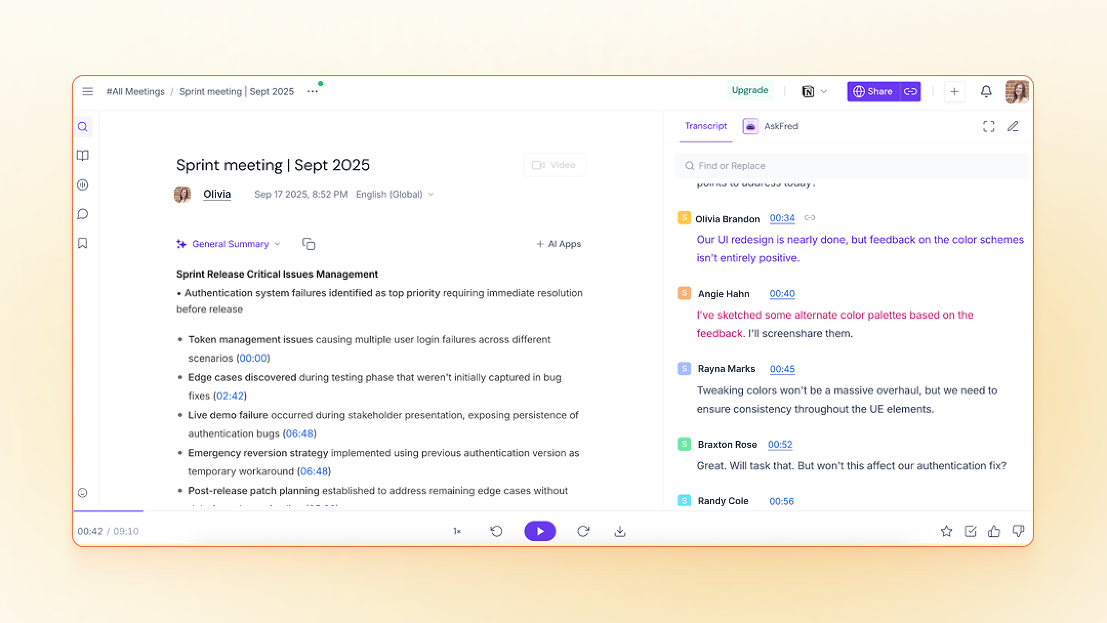 A screenshot of Fireflies.ai meeting summary