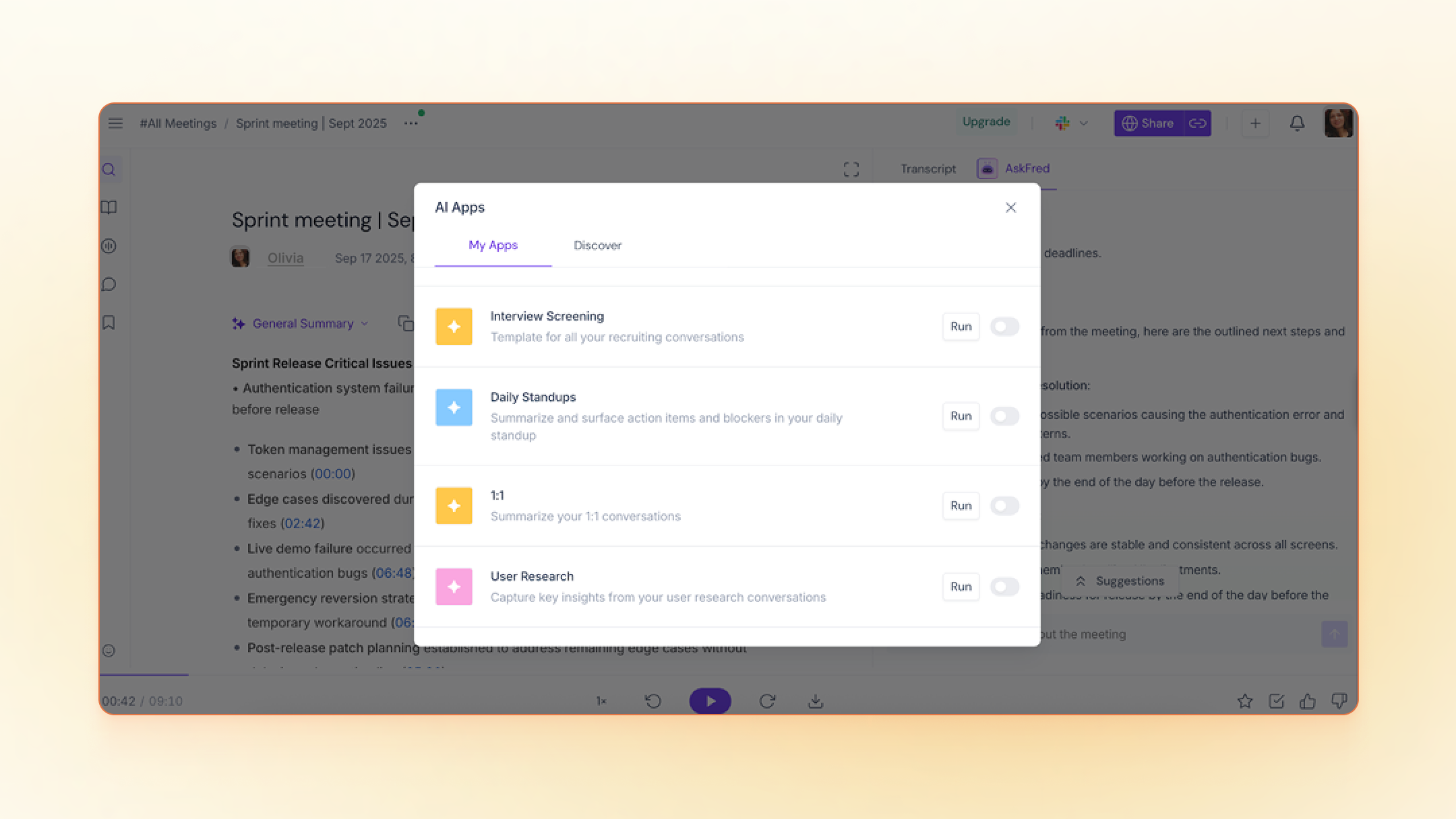 A screenshot of Fireflies.ai templates
