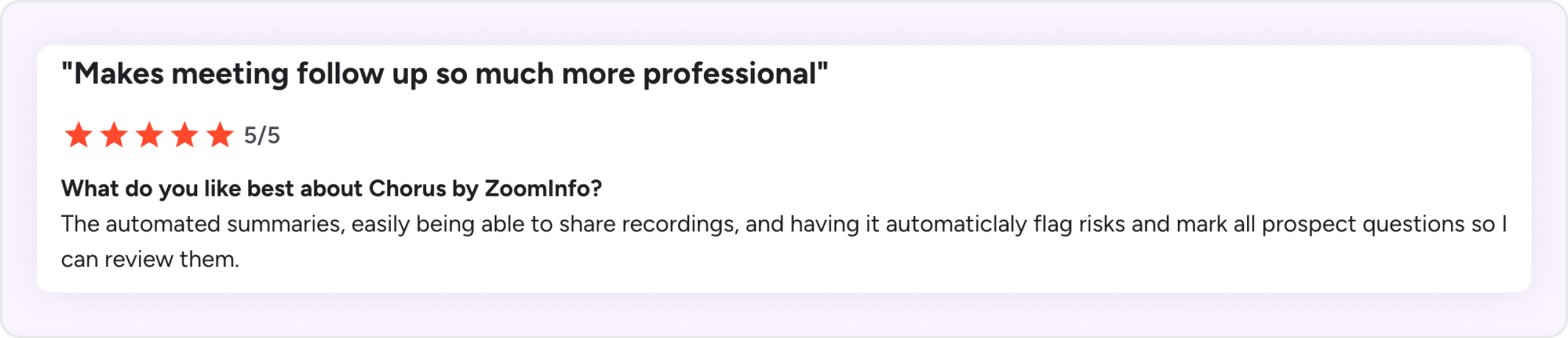 G2 customer review for Chorus