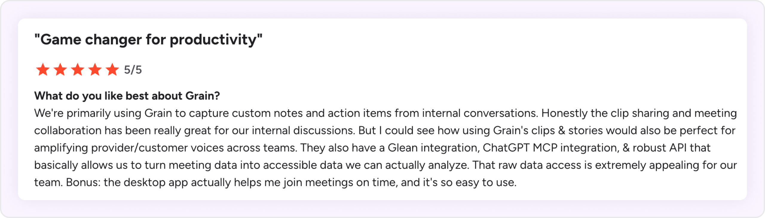 G2 customer review for Grain