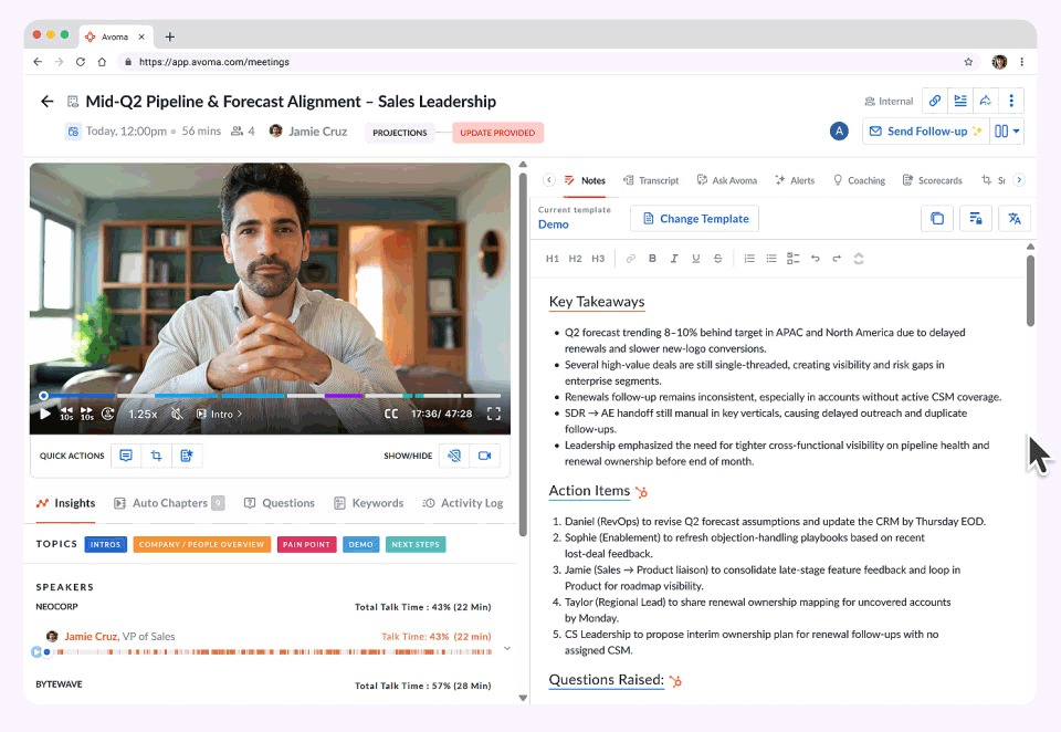 Internal Meeting Risks Screenshot By Avoma