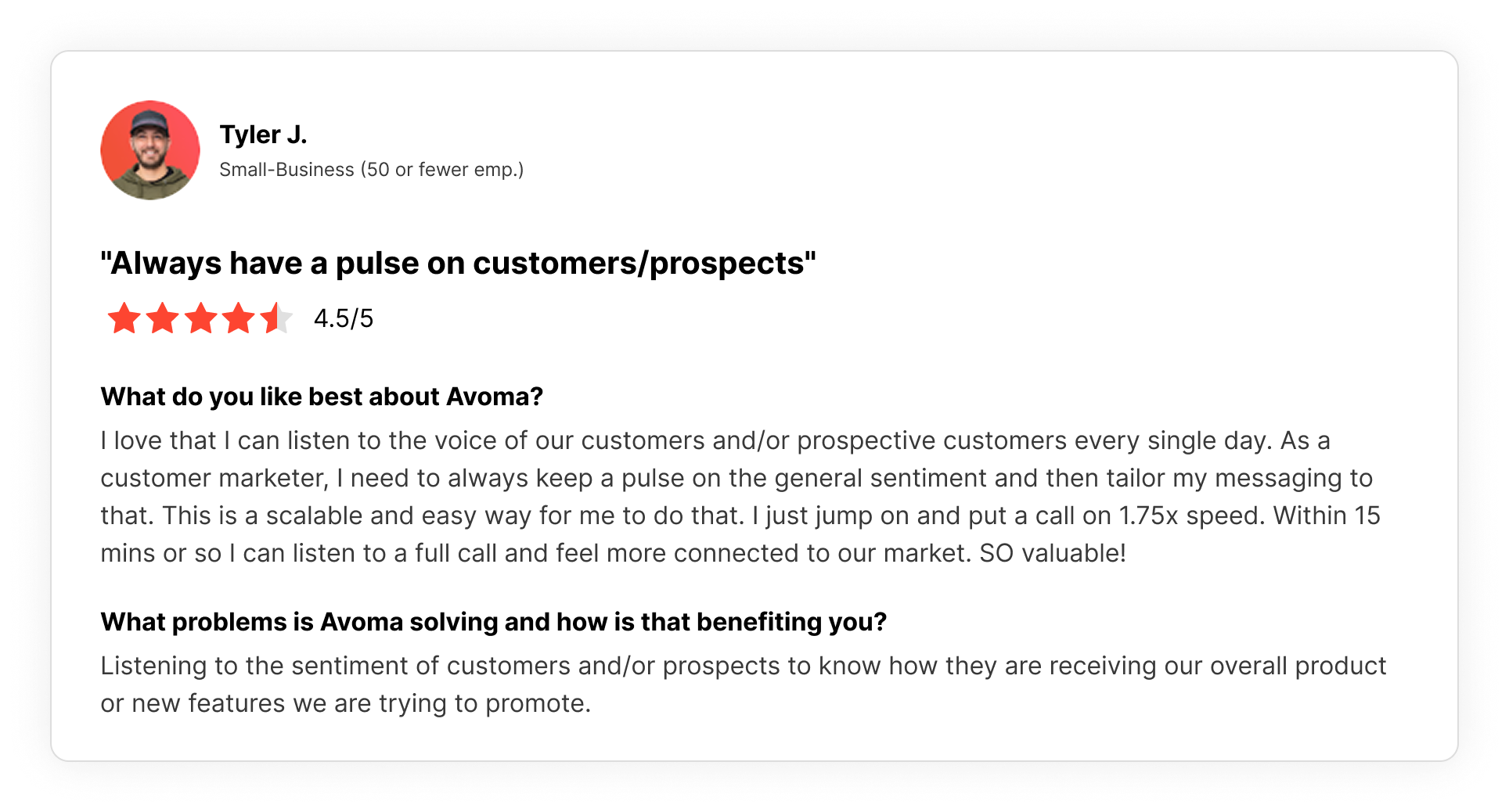 G2 customer review for how Avoma helps with product marketing