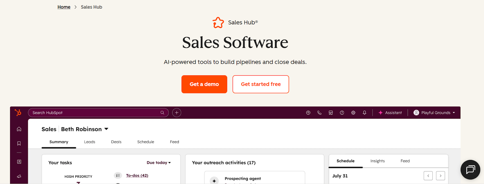 A screenshot of HubSpot sales hub for sales prospecting