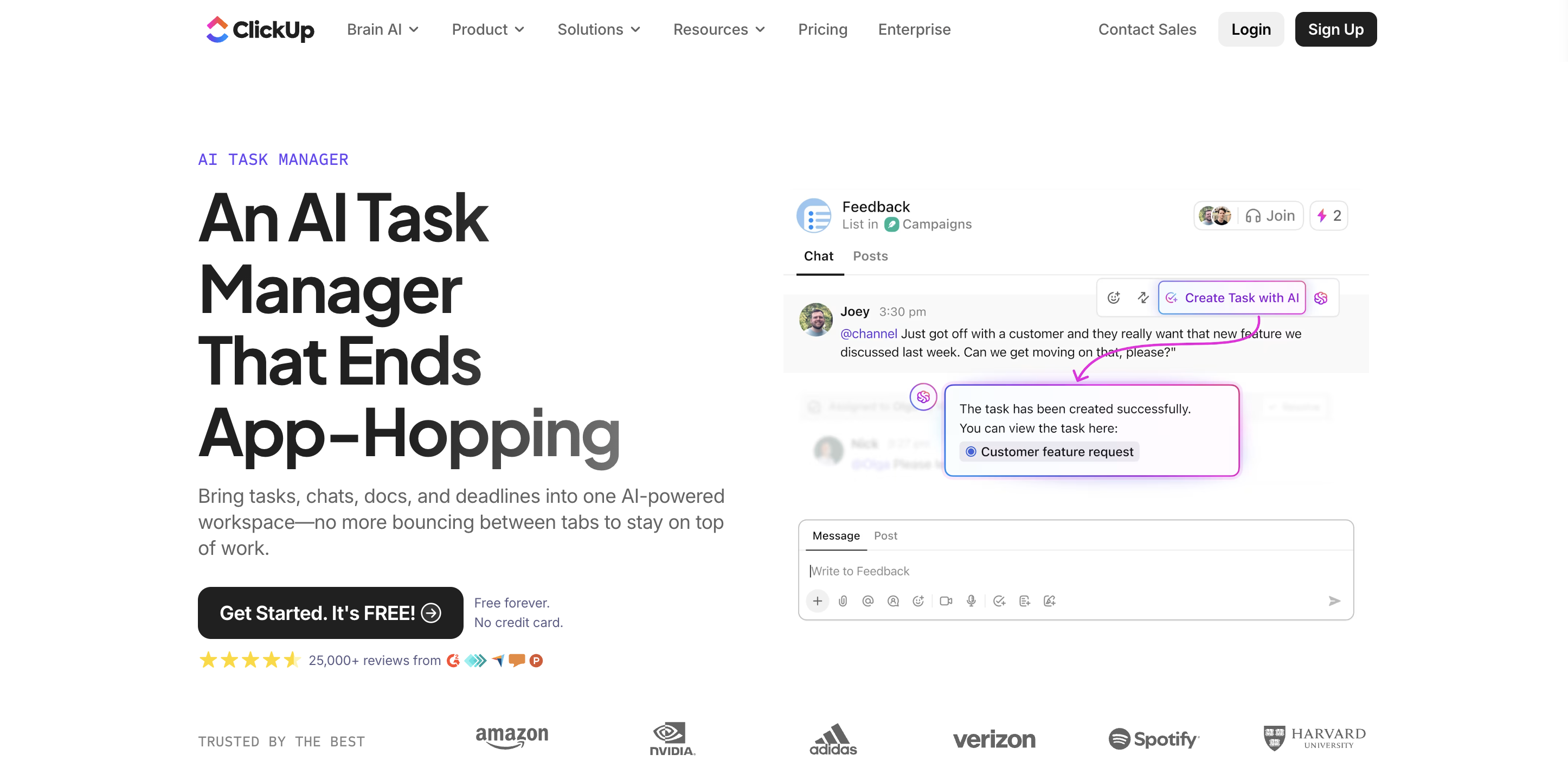 Screenshot of ClickUp AI Task Manager (ClickUp Brain): Best for cross-functional teams