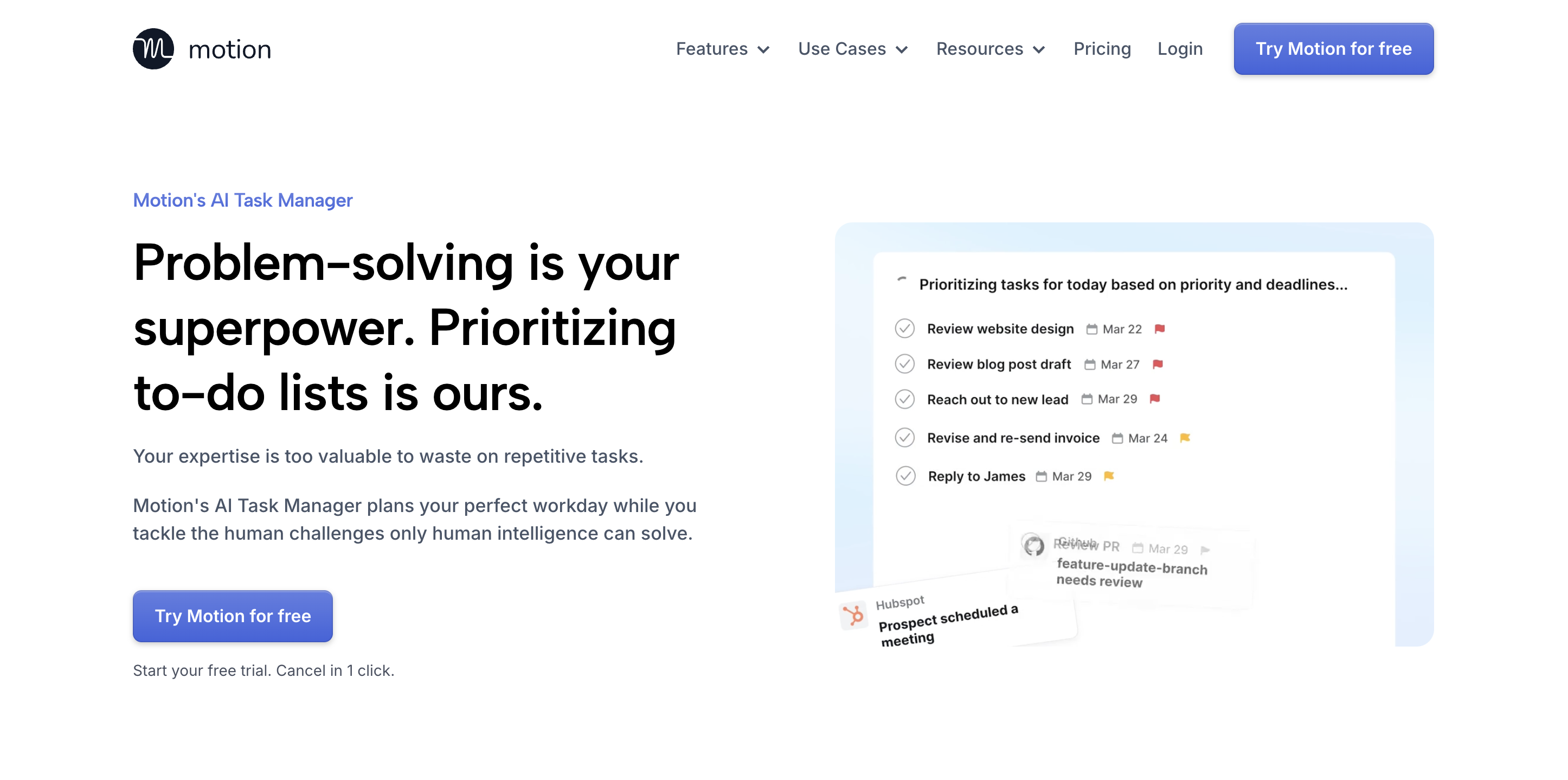 Screenshot of Motion task manager page
