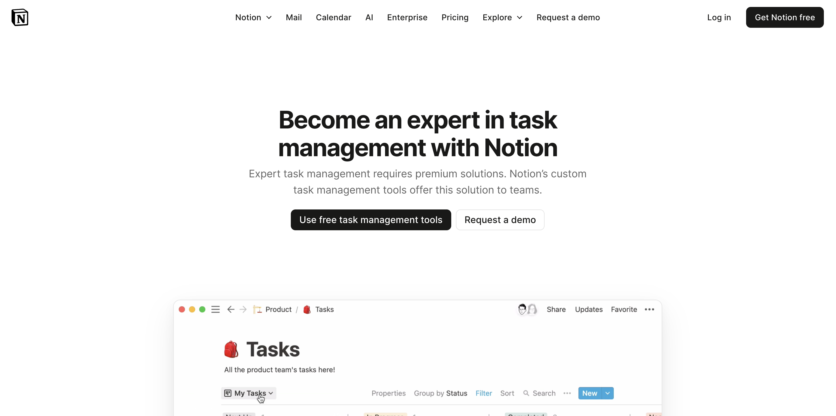 Notion AI tasks homepage screenshot