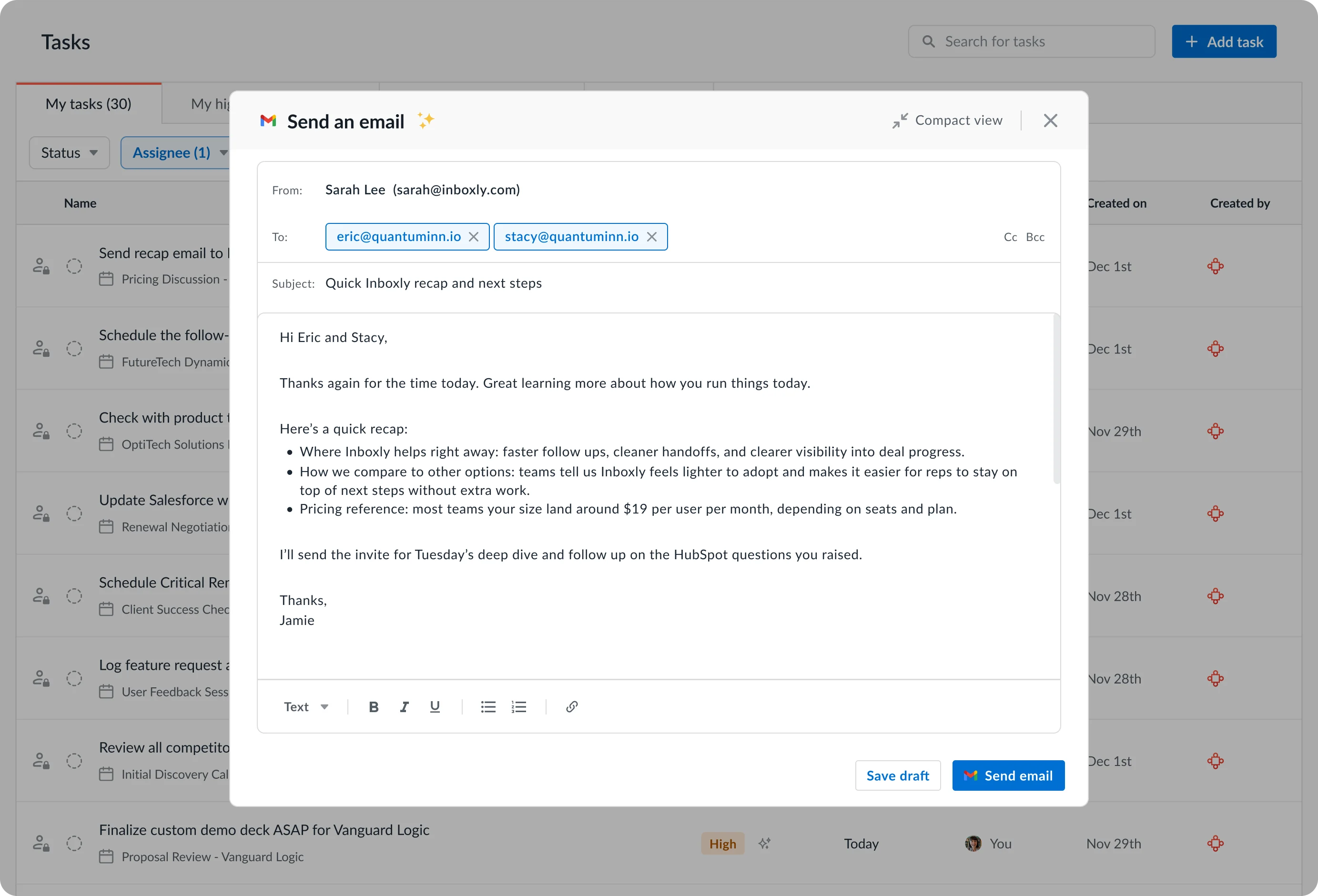 Follow-up emails, drafted for you