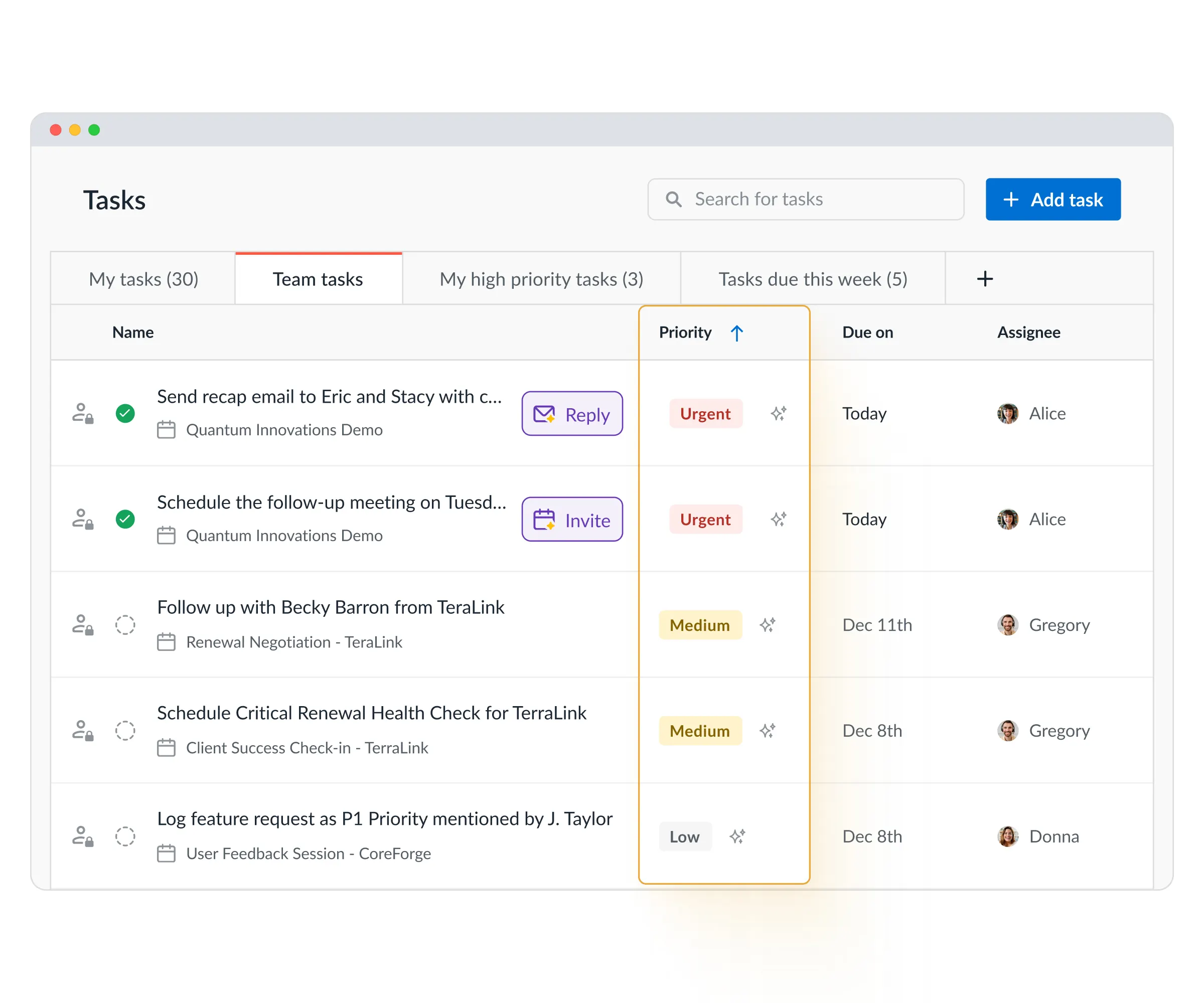 Full visibility across team tasks