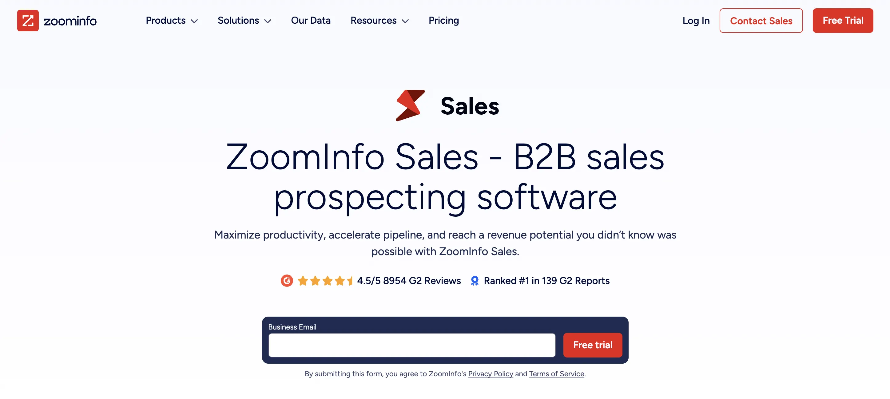 Zoominfo homepage screenshot