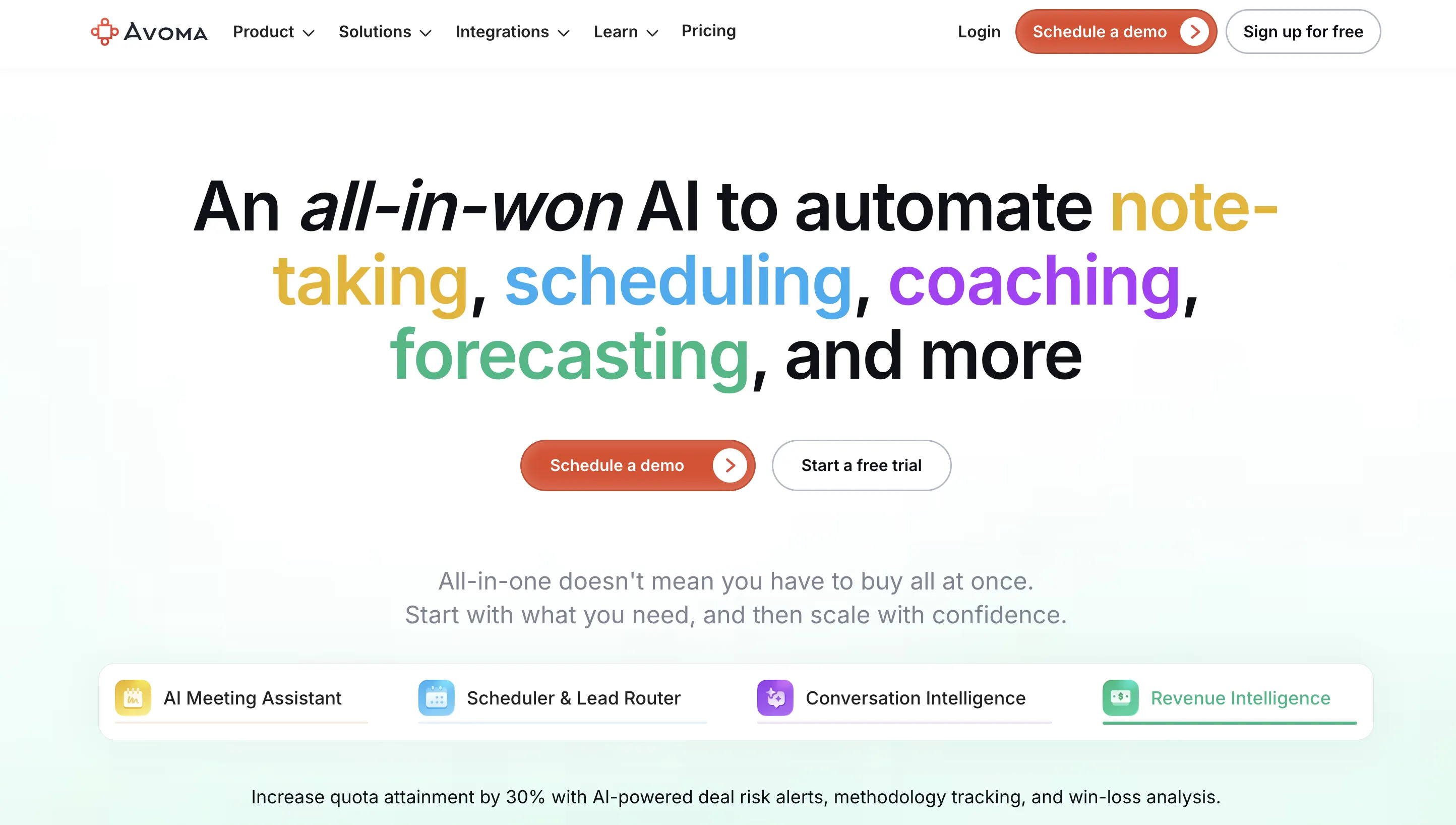 Avoma homepage screenshot