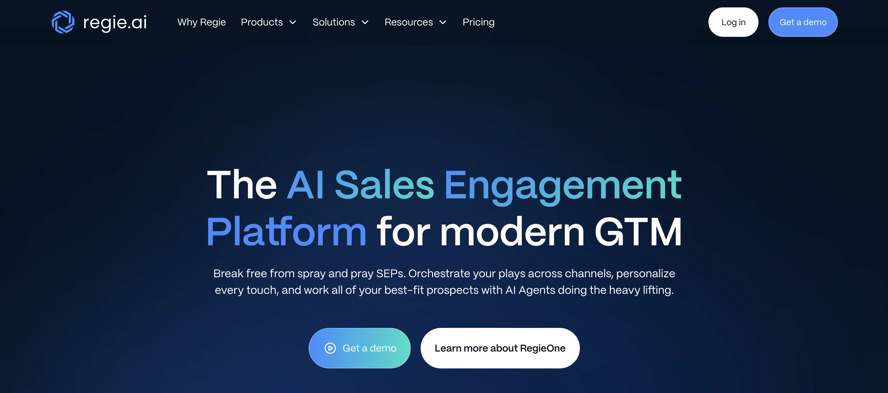 Regie.ai AI outbound agent homepage screenshot.
