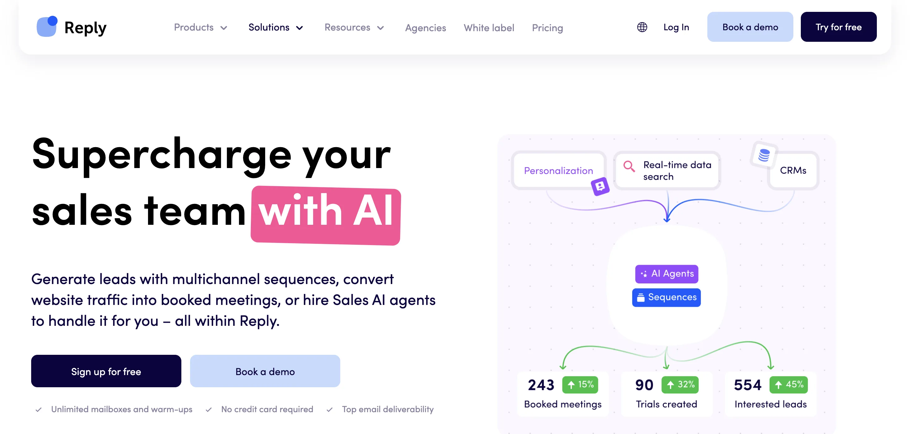 A screenshot of Reply.io outbound engagement platform with built-in data and multichannel sequencing.