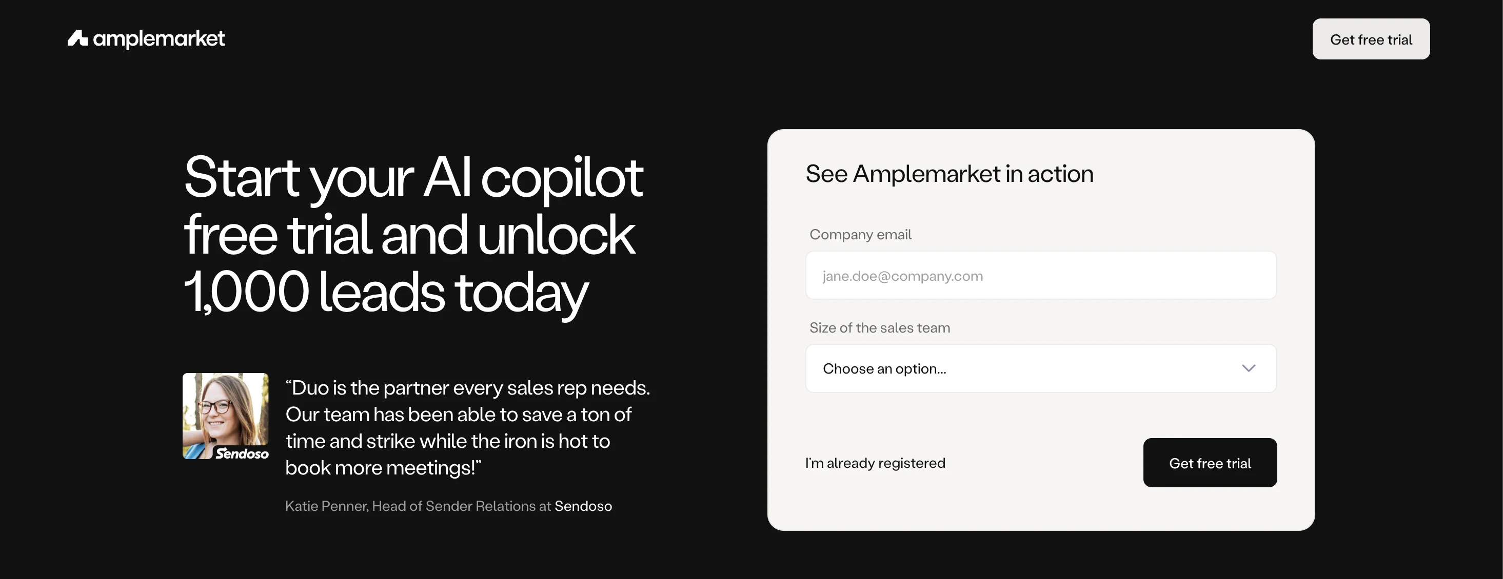 A screenshot of Amplemarket AI-driven sales prospecting software with built-in data and personalized outreach automation.