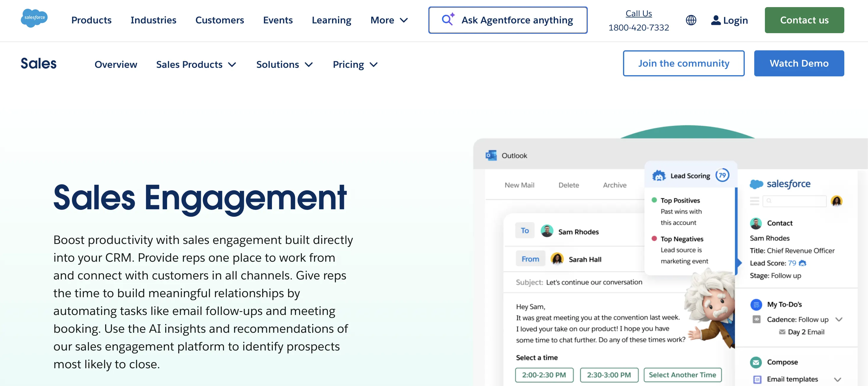 A screenshot of Salesforce Sales Engagement CRM-native sales engagement platform built inside Sales Cloud.