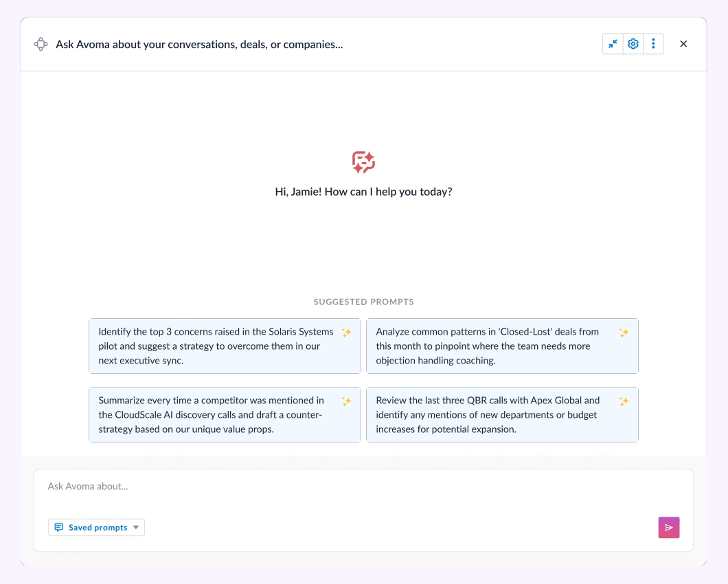 Ask Avoma questions about revenue and pipeline