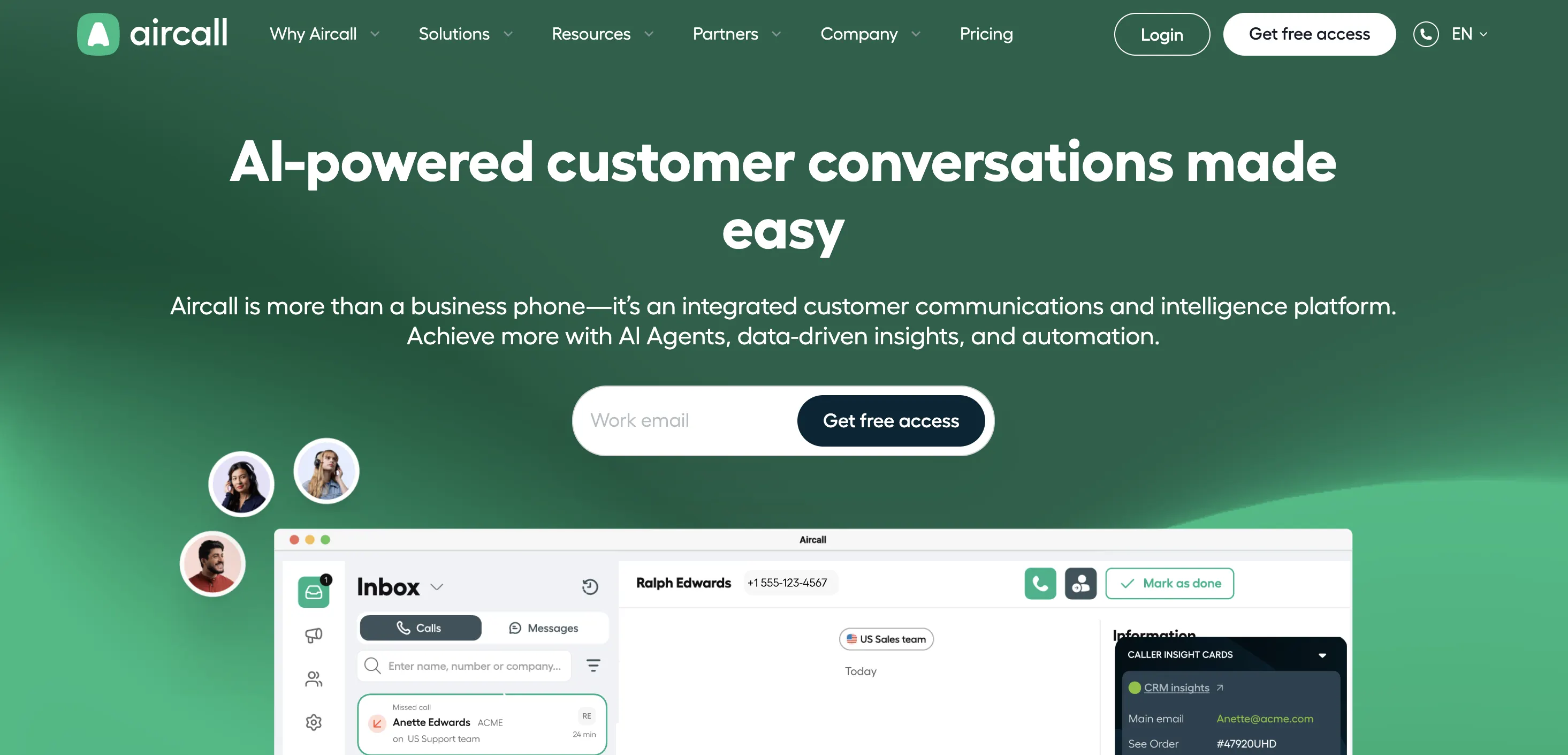 Aircall homepage screenshot 