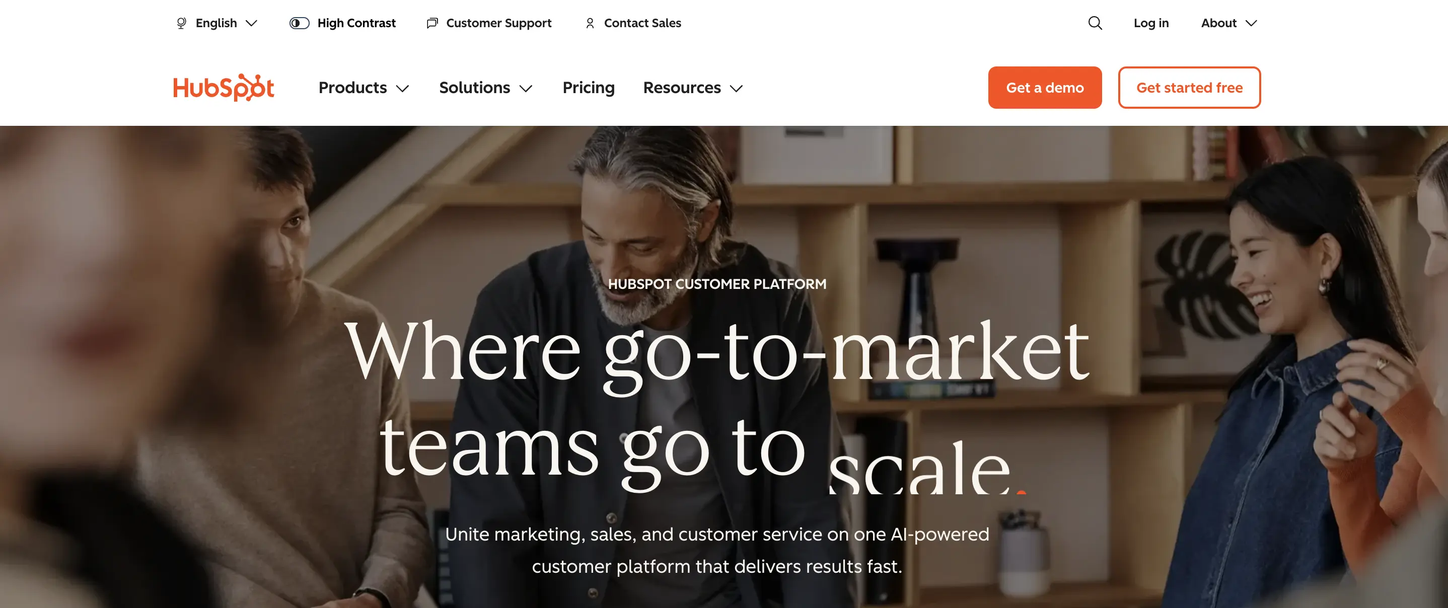HubSpot homepage screenshot. HubSpot is a leading sales productivity tool for CRM and all-in-one sales and marketing