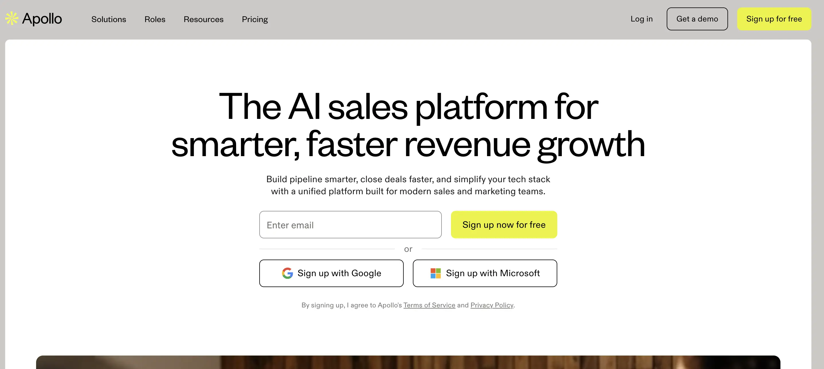 Apollo homepage screenshot. Apollo is a sales productivity tool for prospecting and outbound pipeline generation