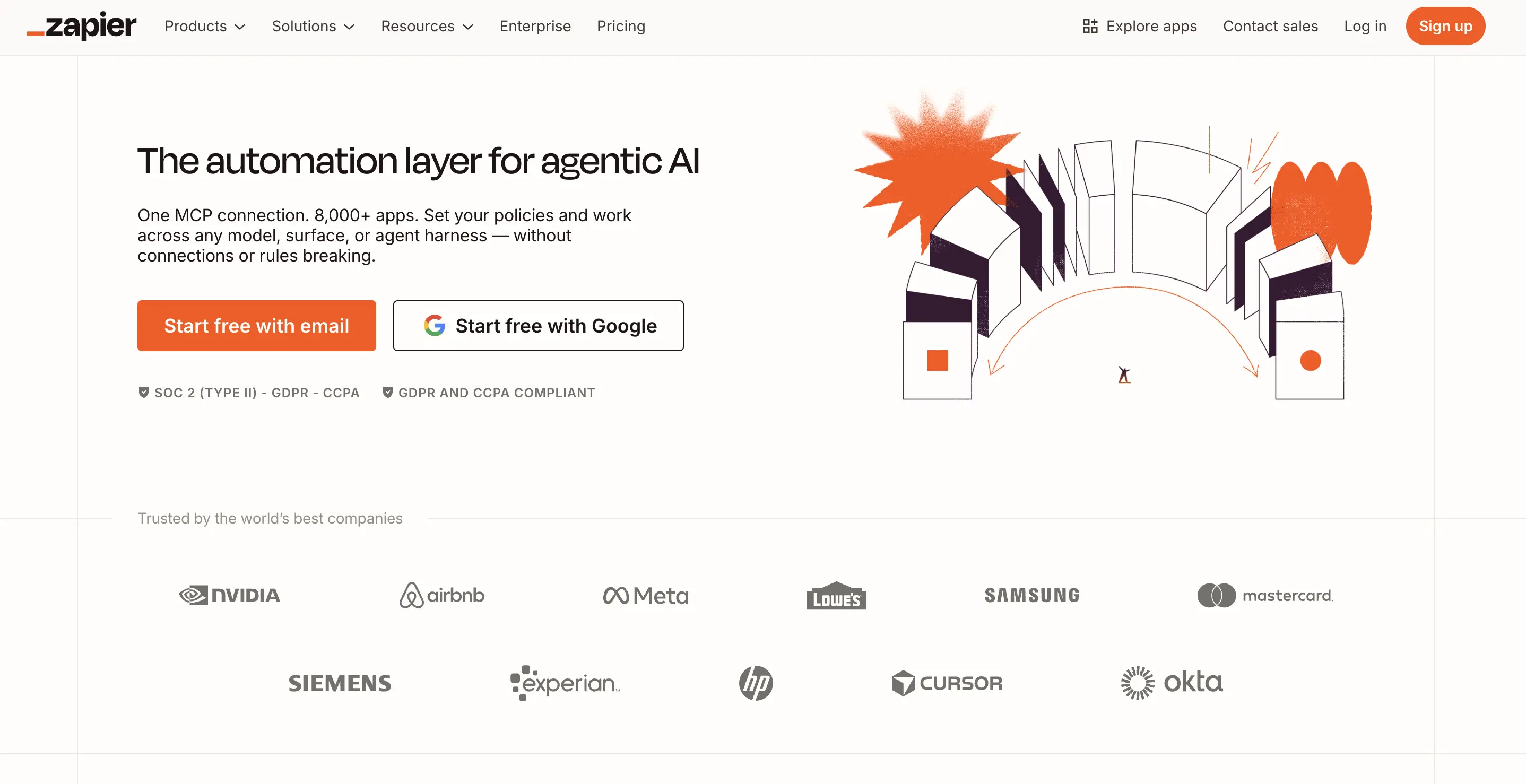 Zapier homepage screenshot. Zapier is a sales productivity automation tool for integrating apps and workflows