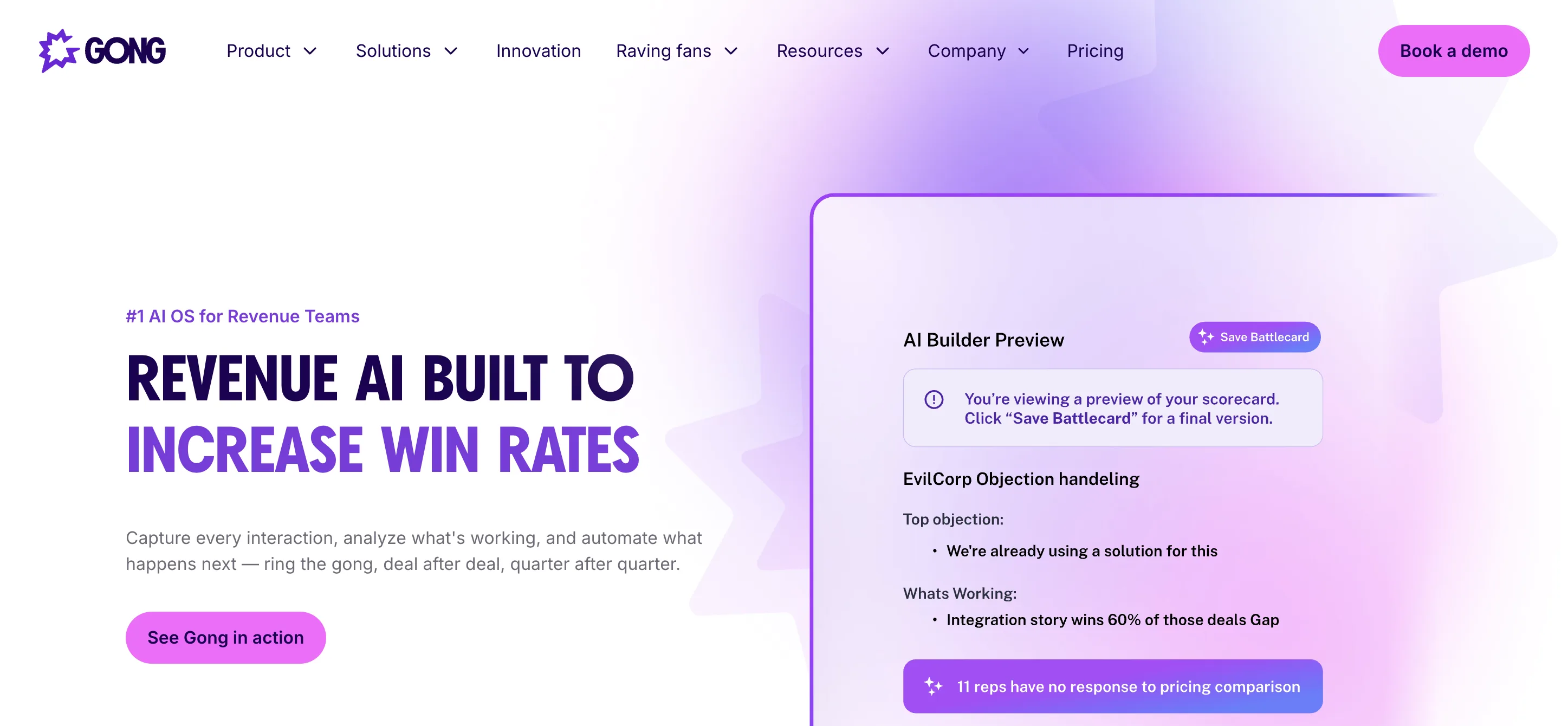 Gong revenue intelligence and sales analytics platform