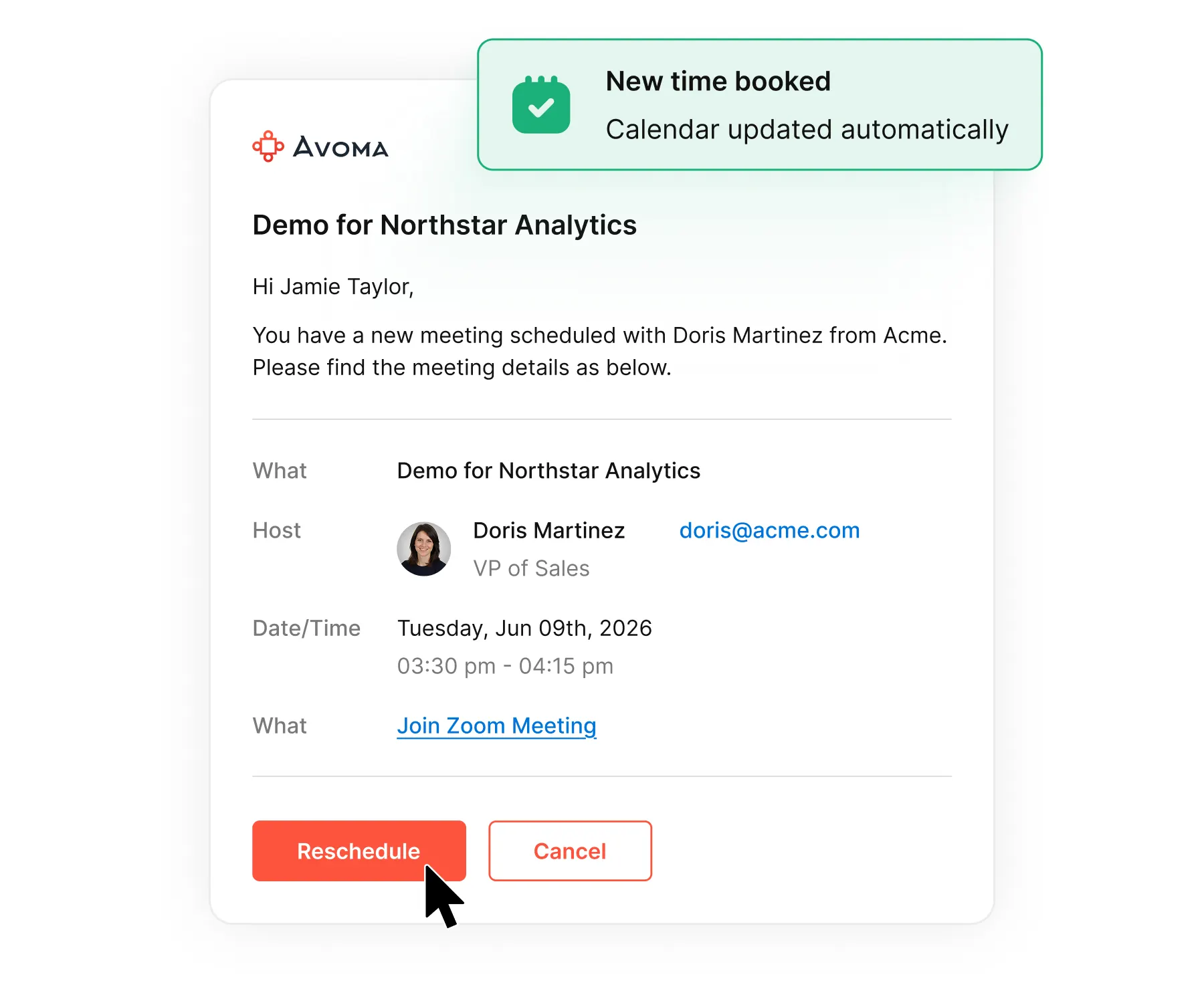 meeting reminders with reschedule and cancel link