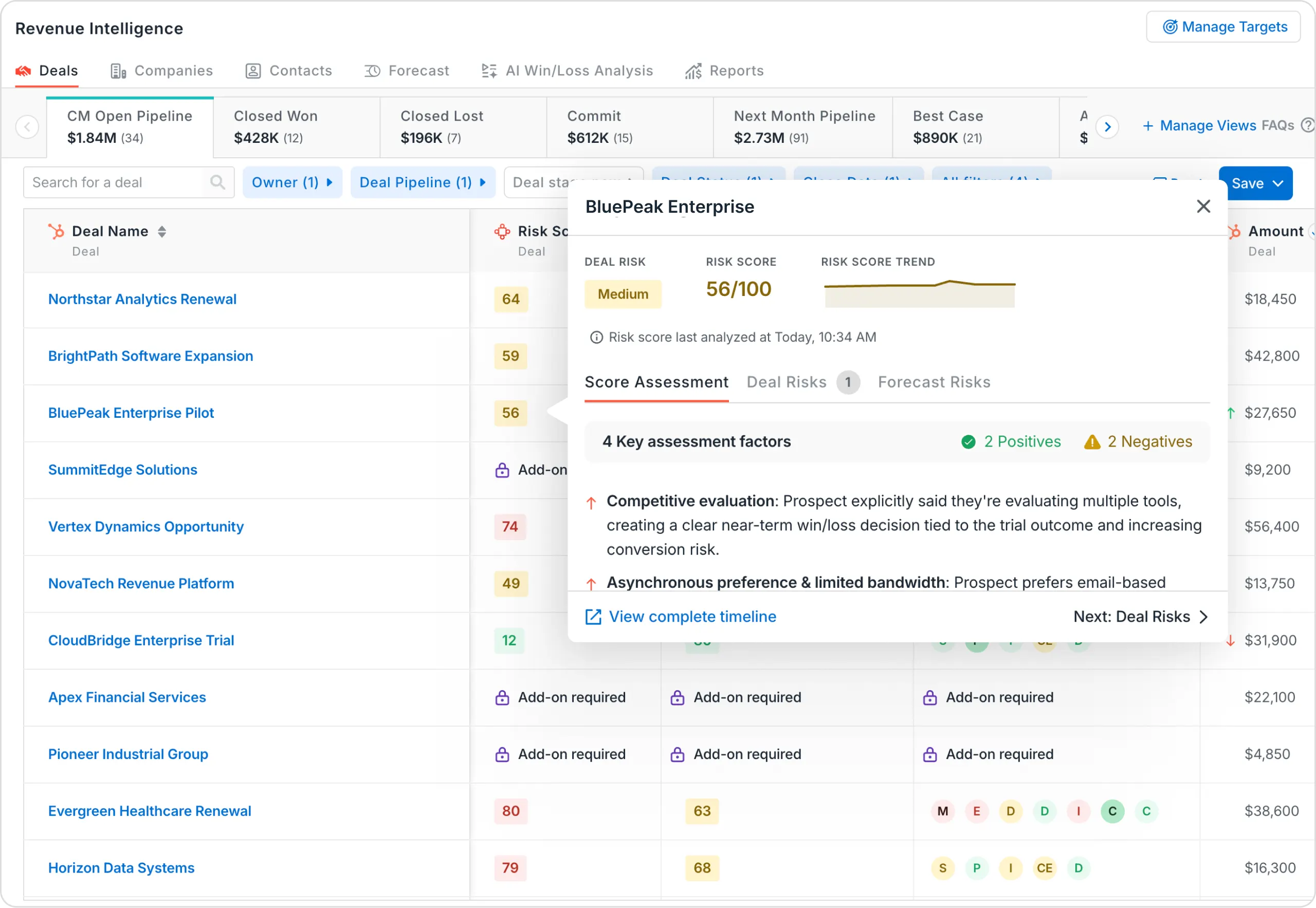 Avoma's screenshot showing Risk Score and health alerts in a single account view