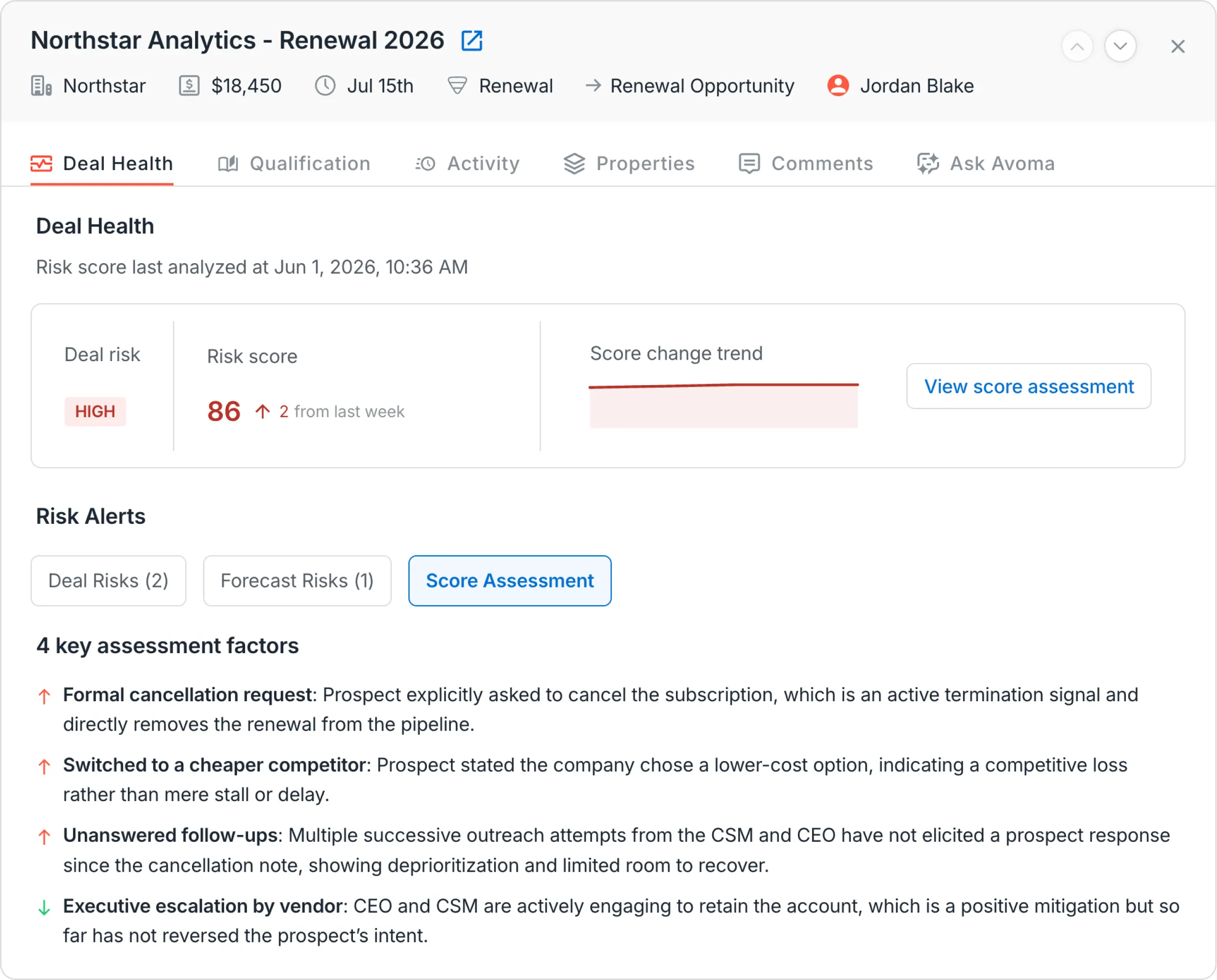 Avoma's An ML and GPT risk score with the evidence behind it