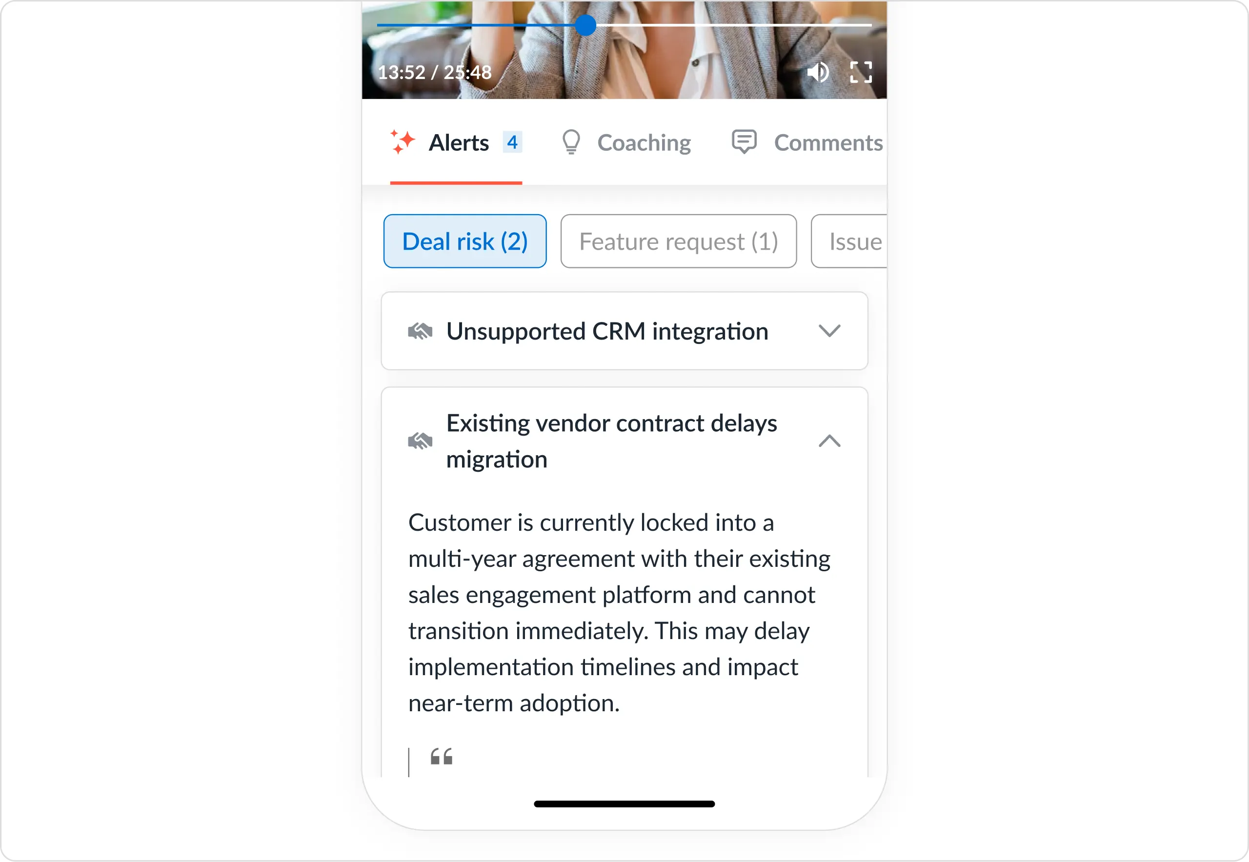 Avoma mobile app: Review risk alerts from any customer meeting on mobile