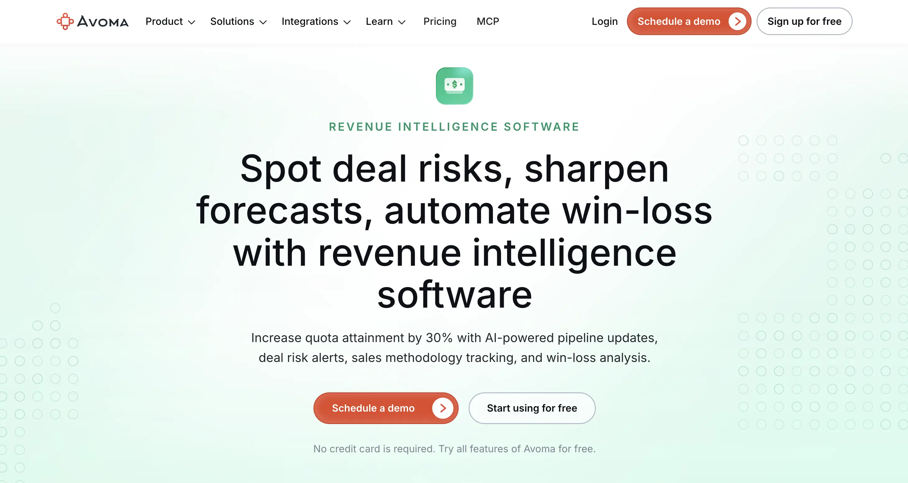 Avoma revenue intelligence software homepage screenshot overview