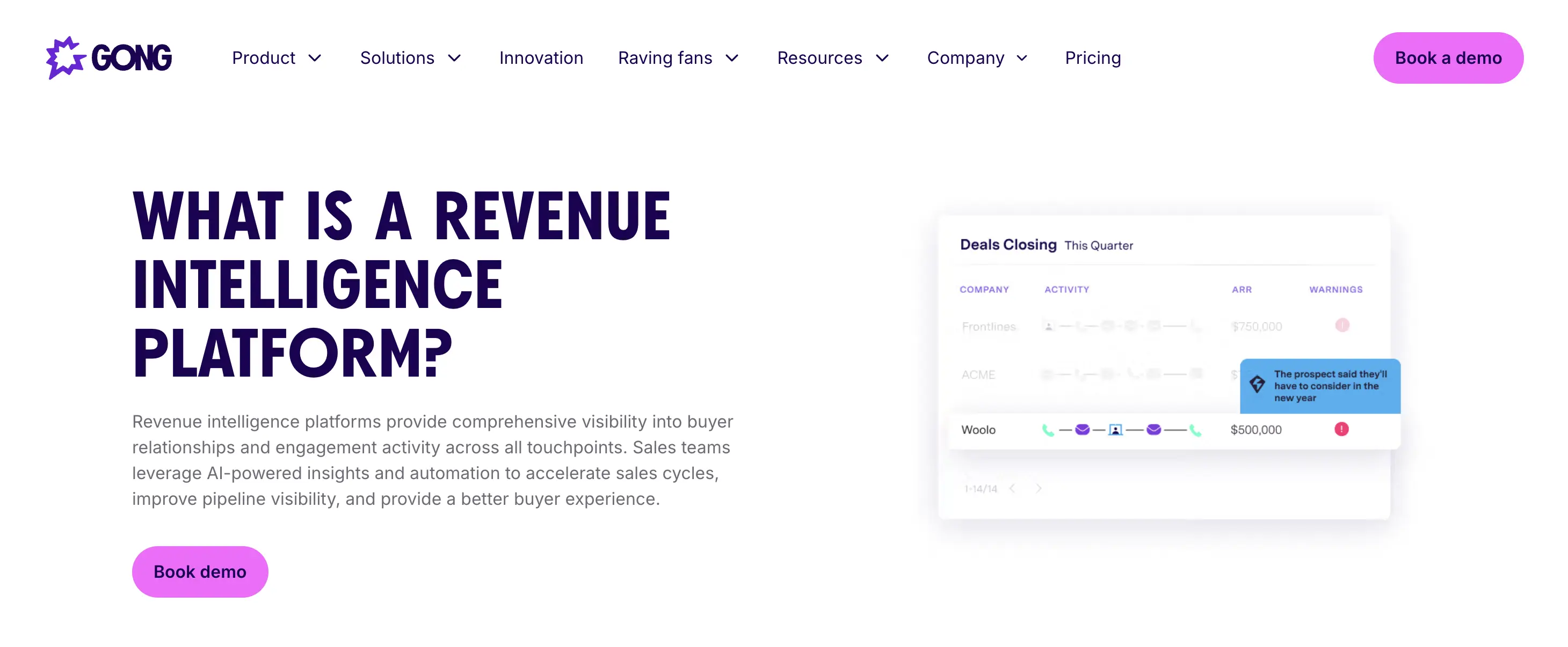 Gong revenue intelligence software website screenshot