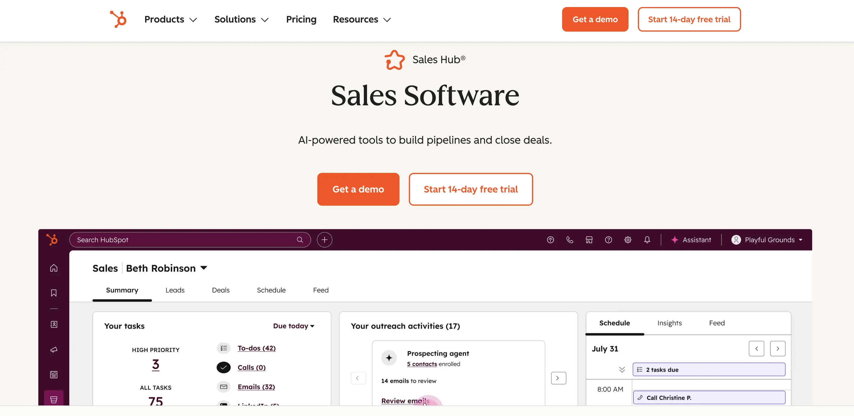 HubSpot Sales Hub revenue intelligence software homepage