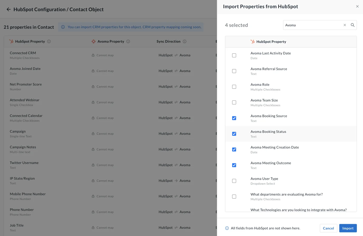Sync Avoma data to HubSpot CRM fields
