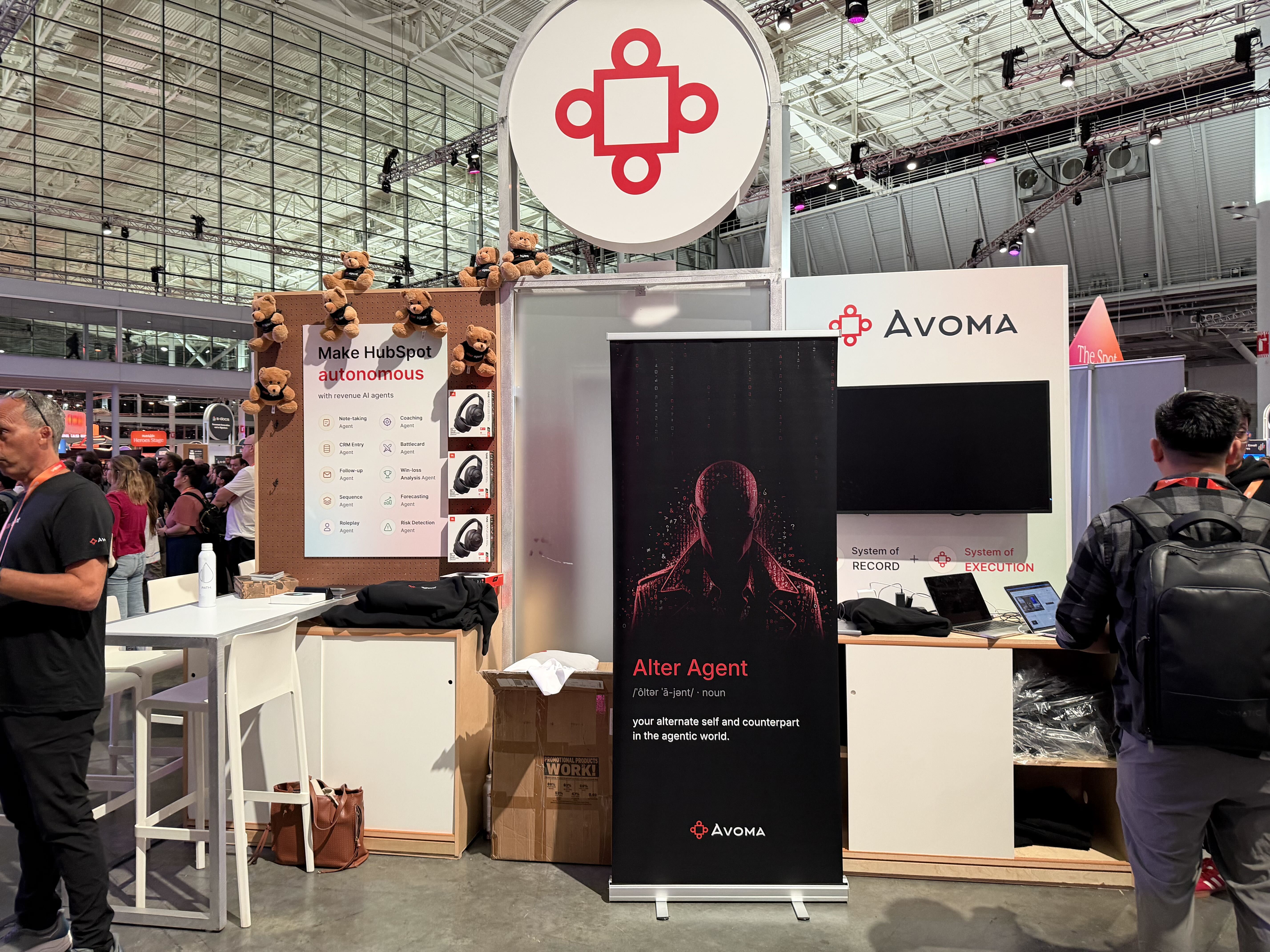 Avoma booth at UNBOUND 2026 with the Alter Agent banner and revenue AI agent signage