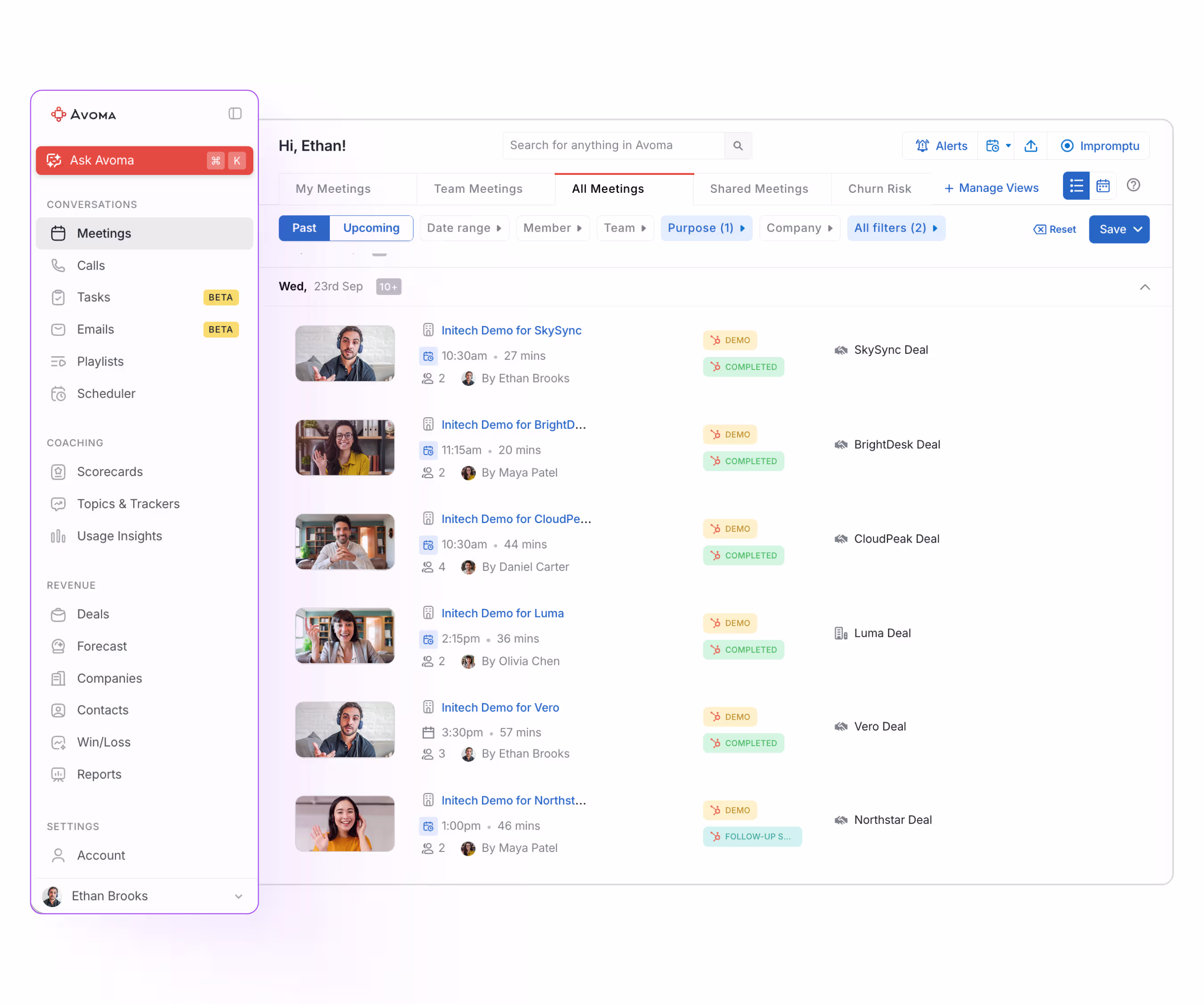 Avoma's refreshed left navigation