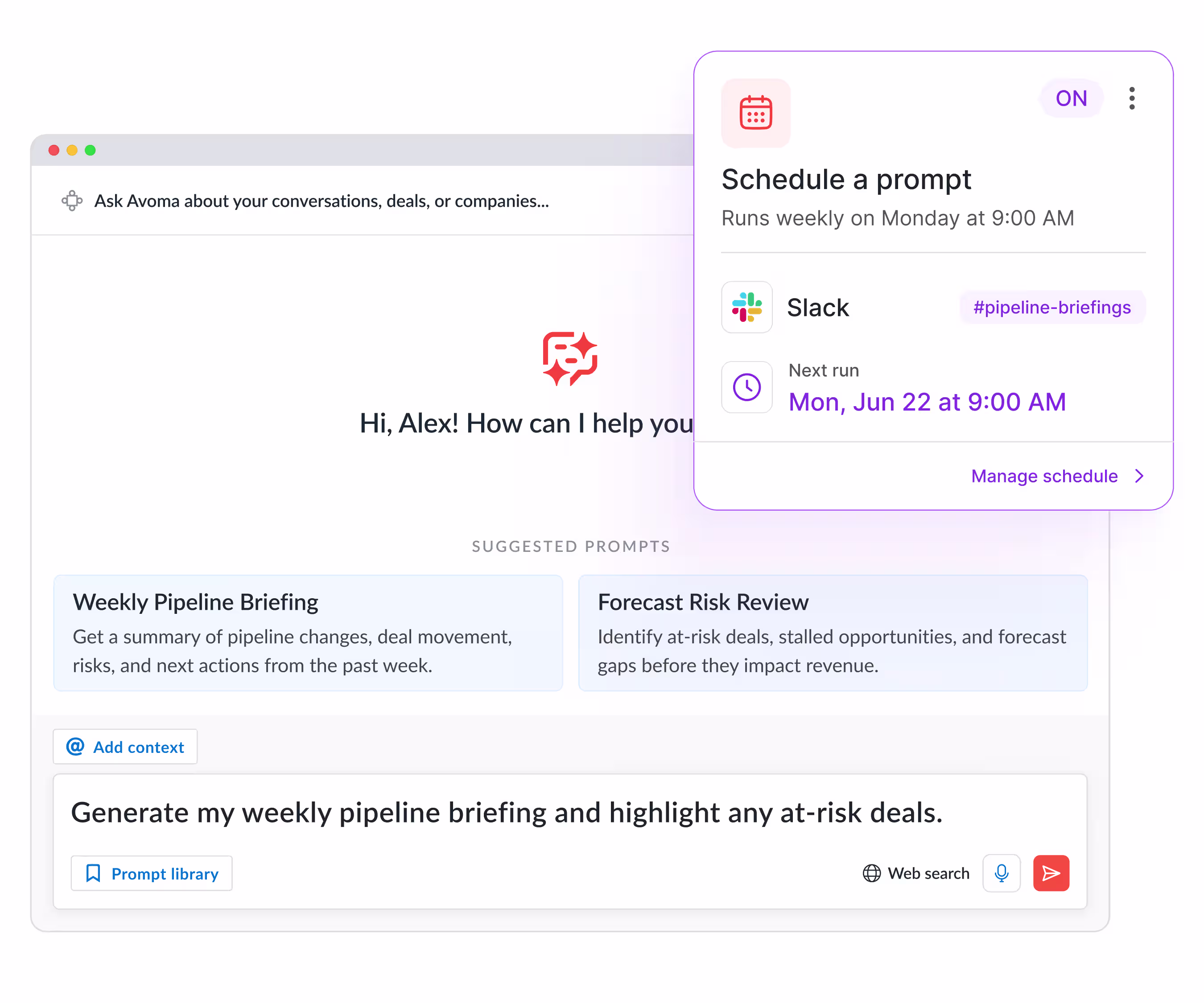 Scheduled Prompts in Ask Avoma for daily or weekly reports