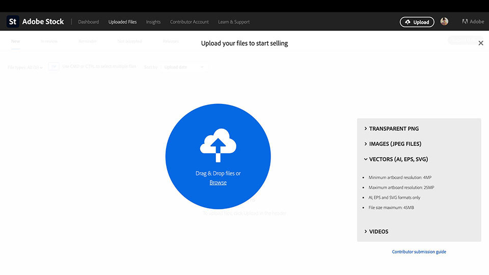 What You Can Upload as Adobe Contributor.