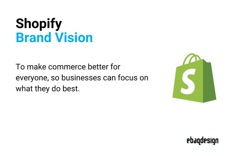 Shopify's brand vision statement is to make commerce better for everyone, so businesses can focus on what they do best.