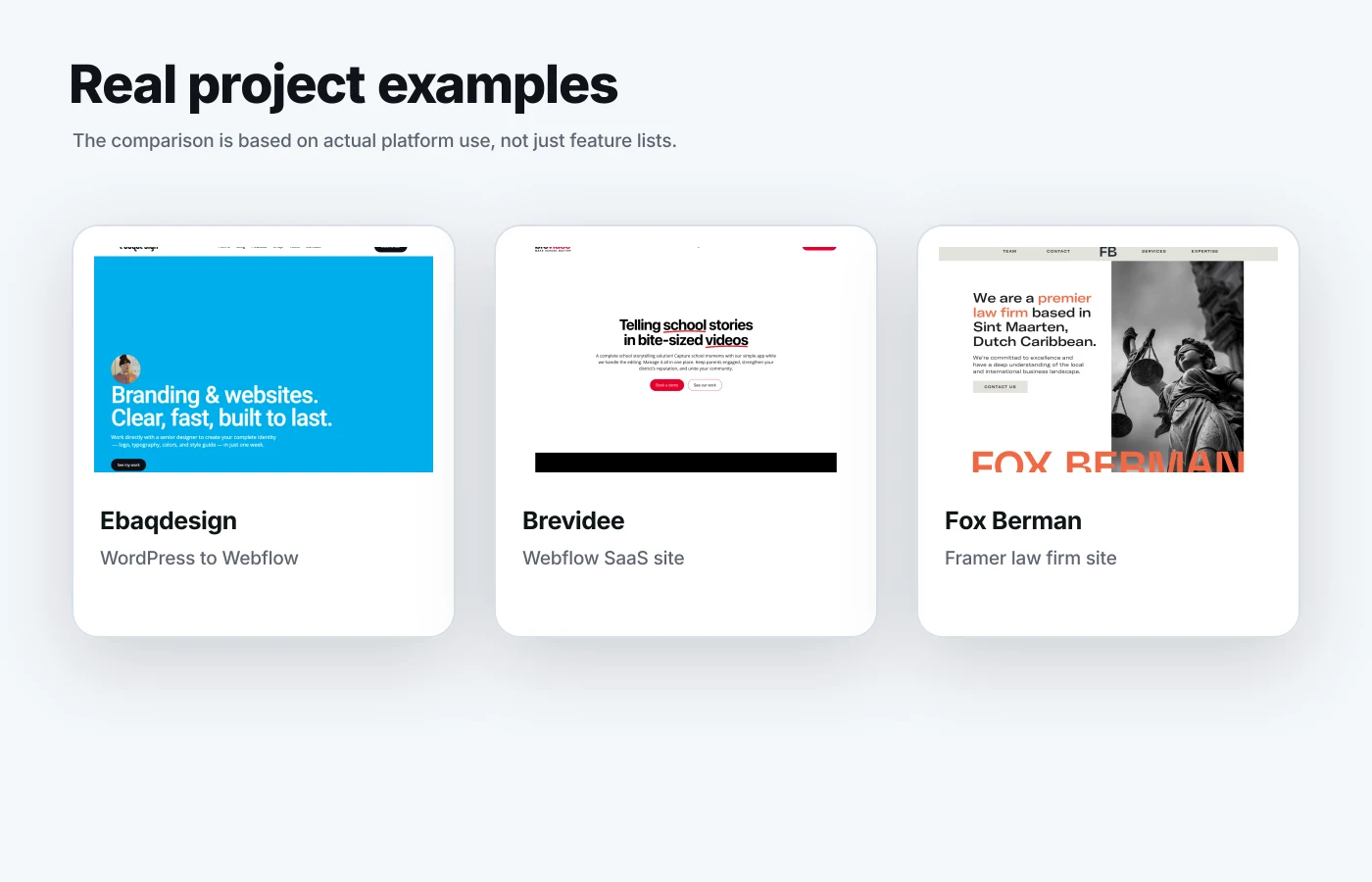 Real website examples built with Framer and Webflow